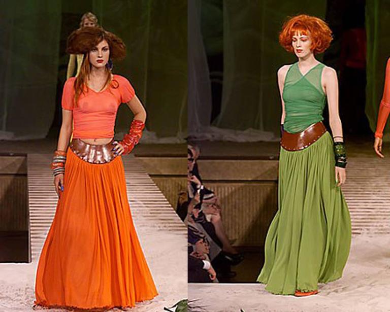 Jean Paul Gaultier black pleated skirt with tan leather Jean Paul Gaultier black pleated skirt with tan leather