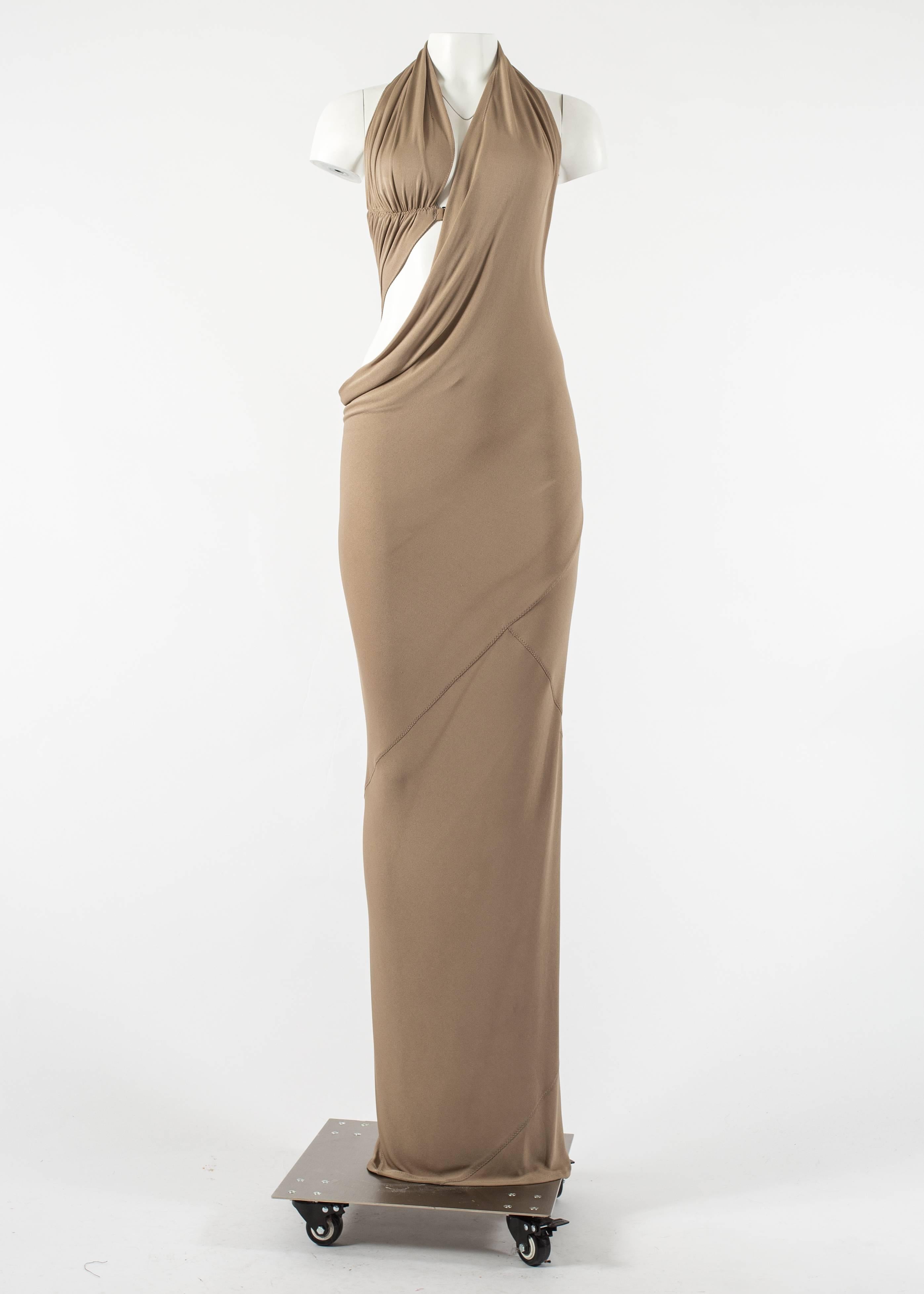 Jean Paul Gaultier 1990s pale taupe halter-neck evening dress In Excellent Condition In London, GB