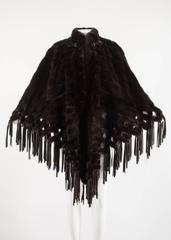 Christian Dior by Marc Bohan brown mink cape with leather tassels, c. 1970