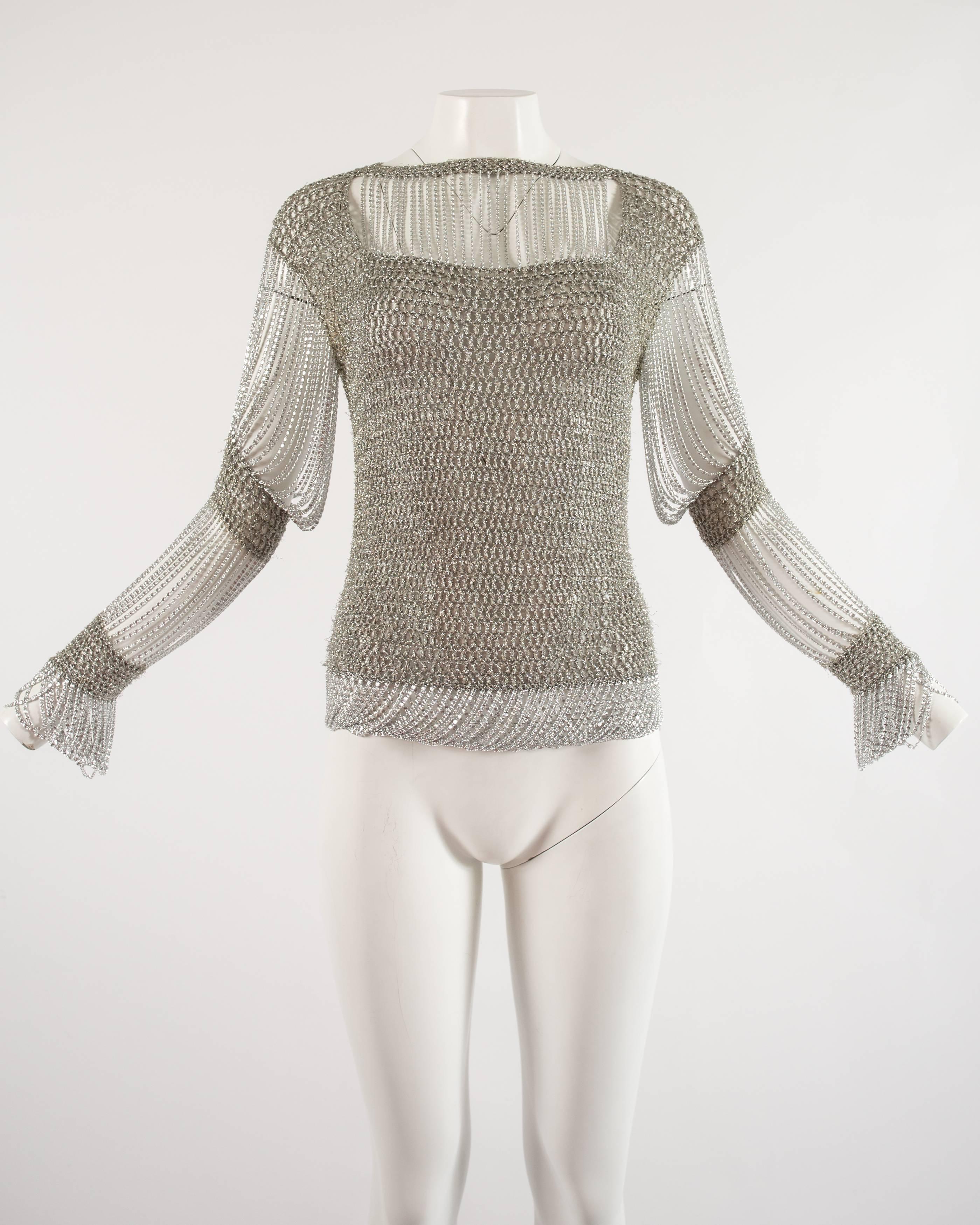 Loris Azzaro 1970s silver chain and lurex knit evening sweater