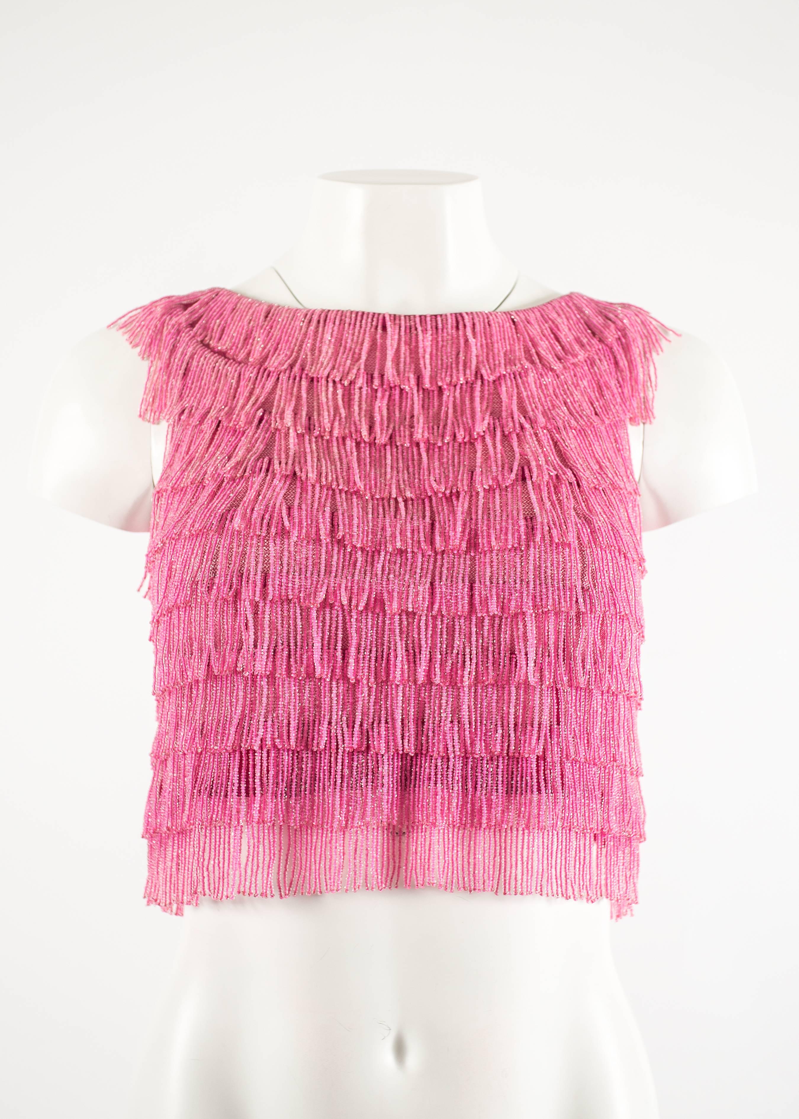 1960 hot pink beaded fringed cropped evening vest 