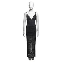 Gianni Versace Black Openwork Ribbon & Lace Fitted Evening Dress, FW 1993