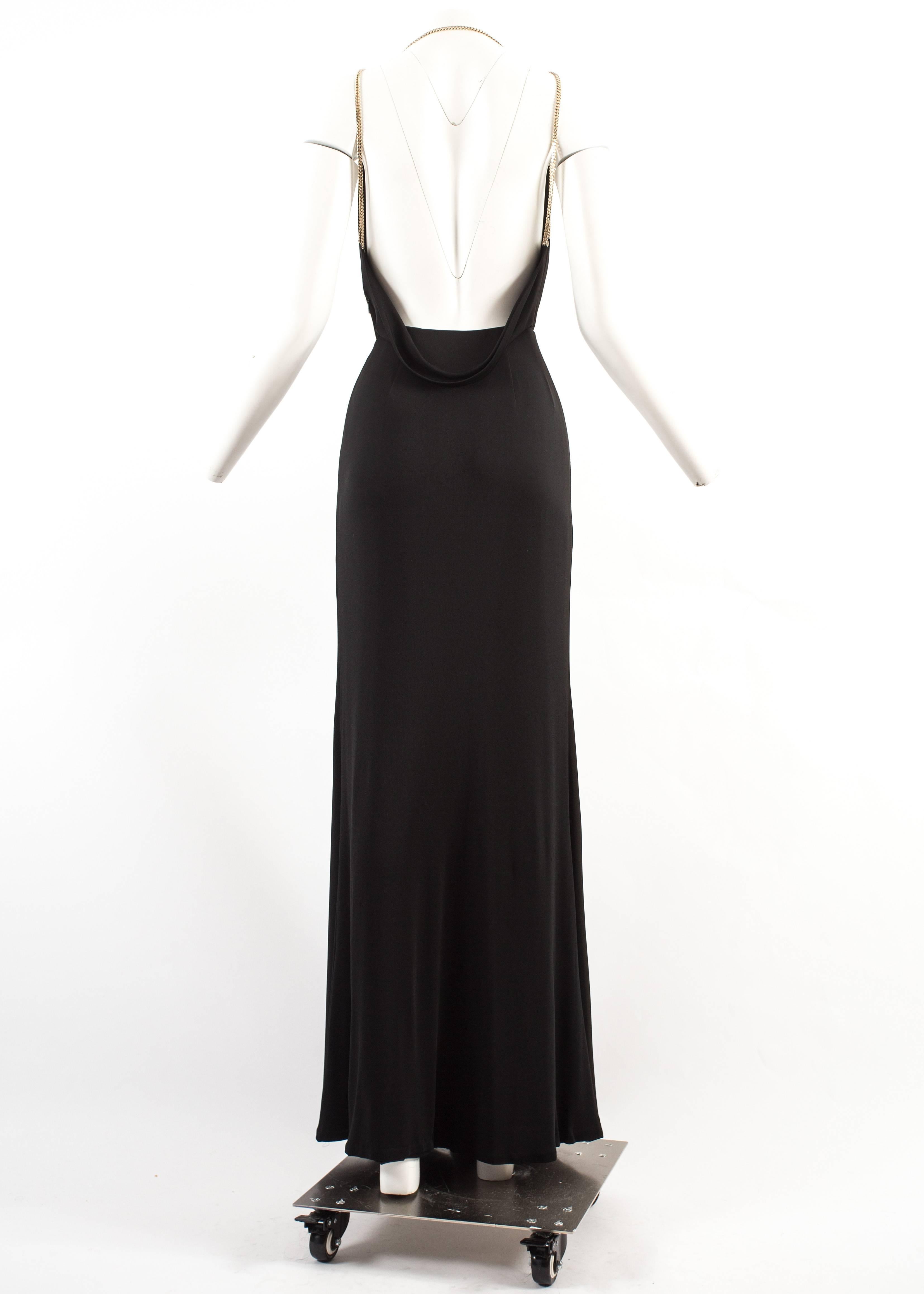 Gucci Autumn-Winter 2006 backless black evening dress with metal chains and front leg slit