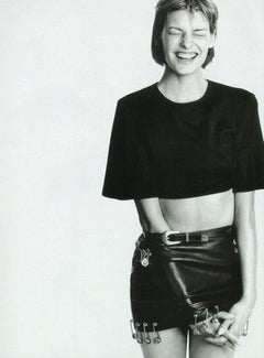 Gianni Versace Spring-Summer 1994 black lambskin leather skirt with safety pins