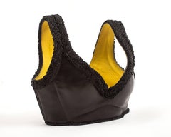 Alaia 1994 black leather bra with fringing