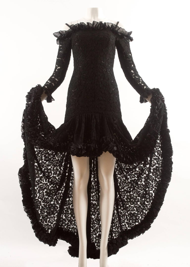 Yves Saint Laurent Autumn-Winter 1987 black lace flamenco evening dress For  Sale at 1stDibs