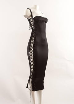 Dolce & Gabbana Spring-Summer 2003 black silk spandex lace up evening dress
