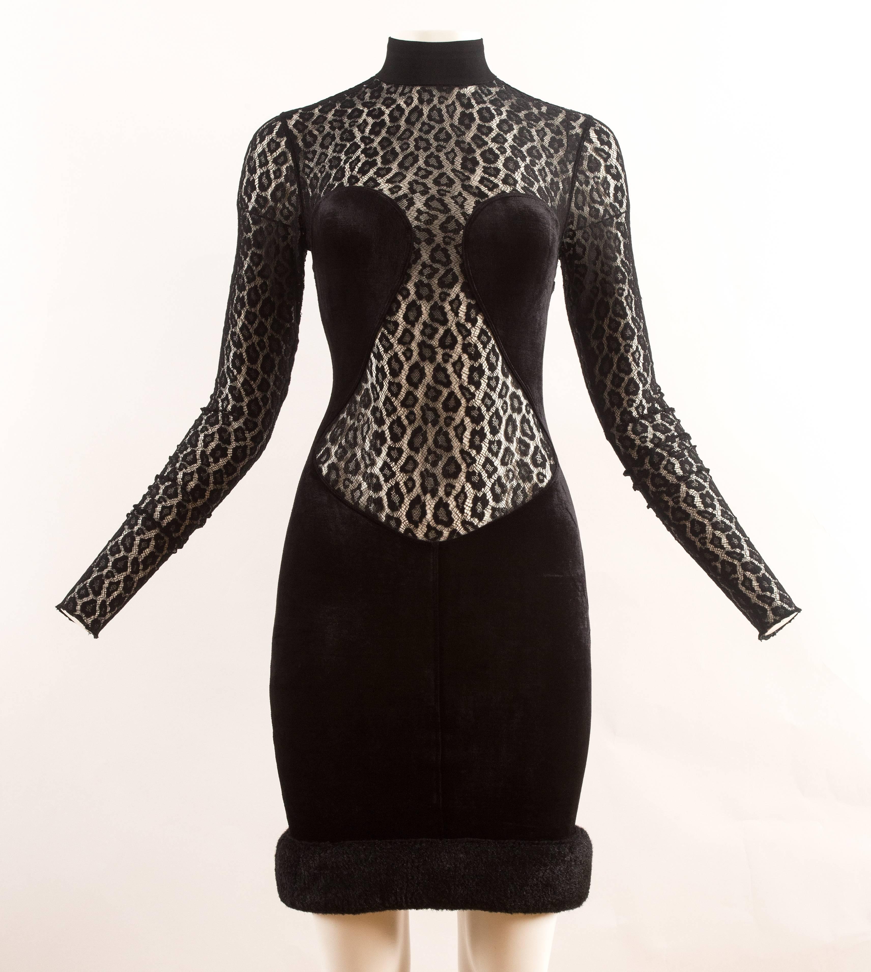 Azzedine Alaia Autumn-Winter 1991 black velvet leopard lace evening dress