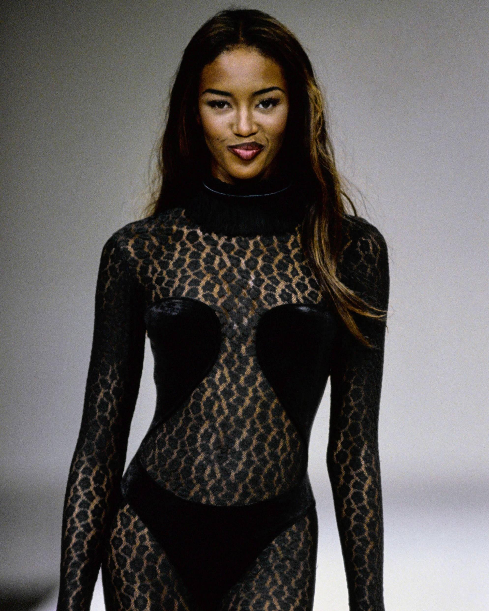 Women's Alaia black velvet leopard lace evening dress, Autumn-Winter 1991 