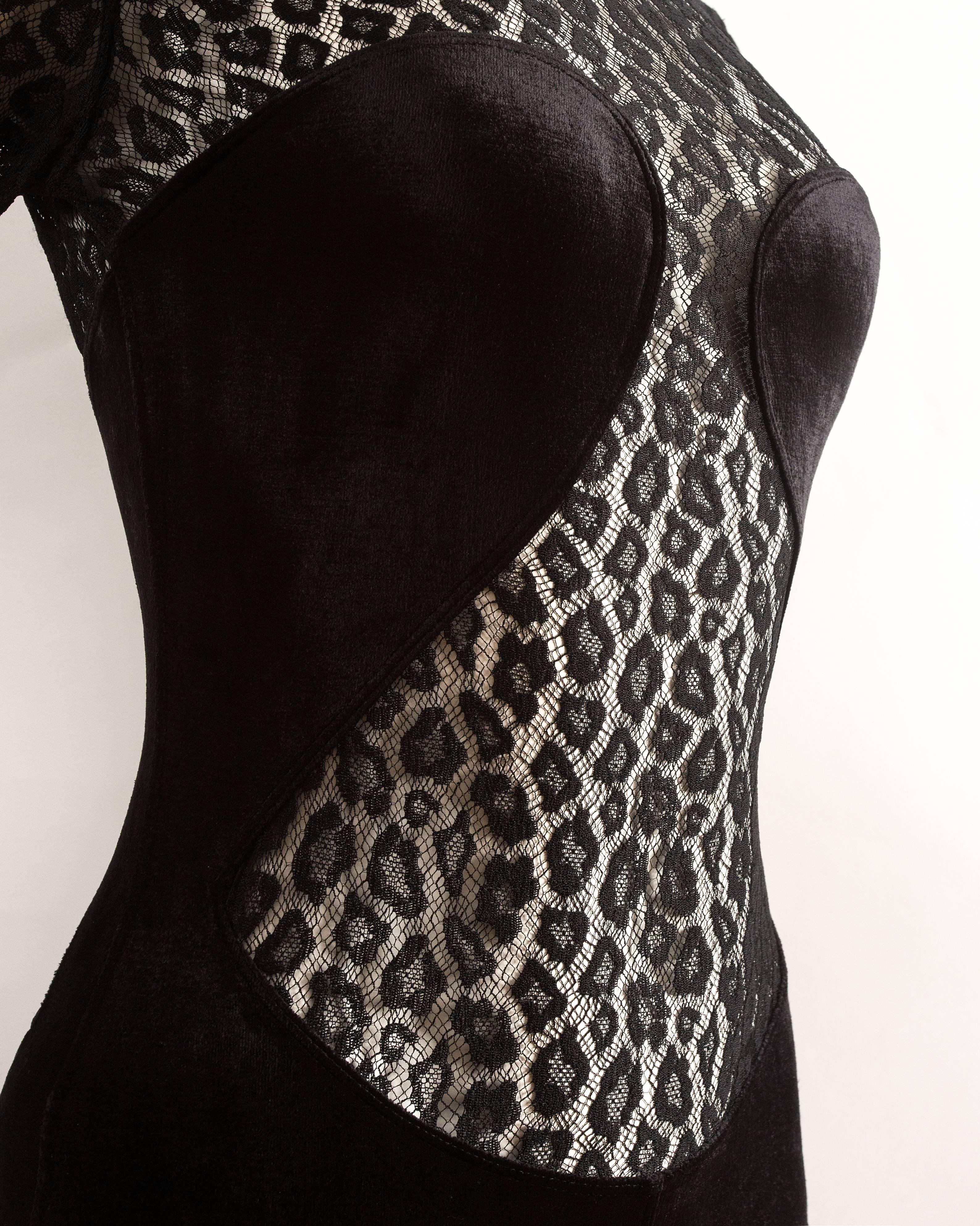 Black Alaia black velvet leopard lace evening dress, Autumn-Winter 1991 