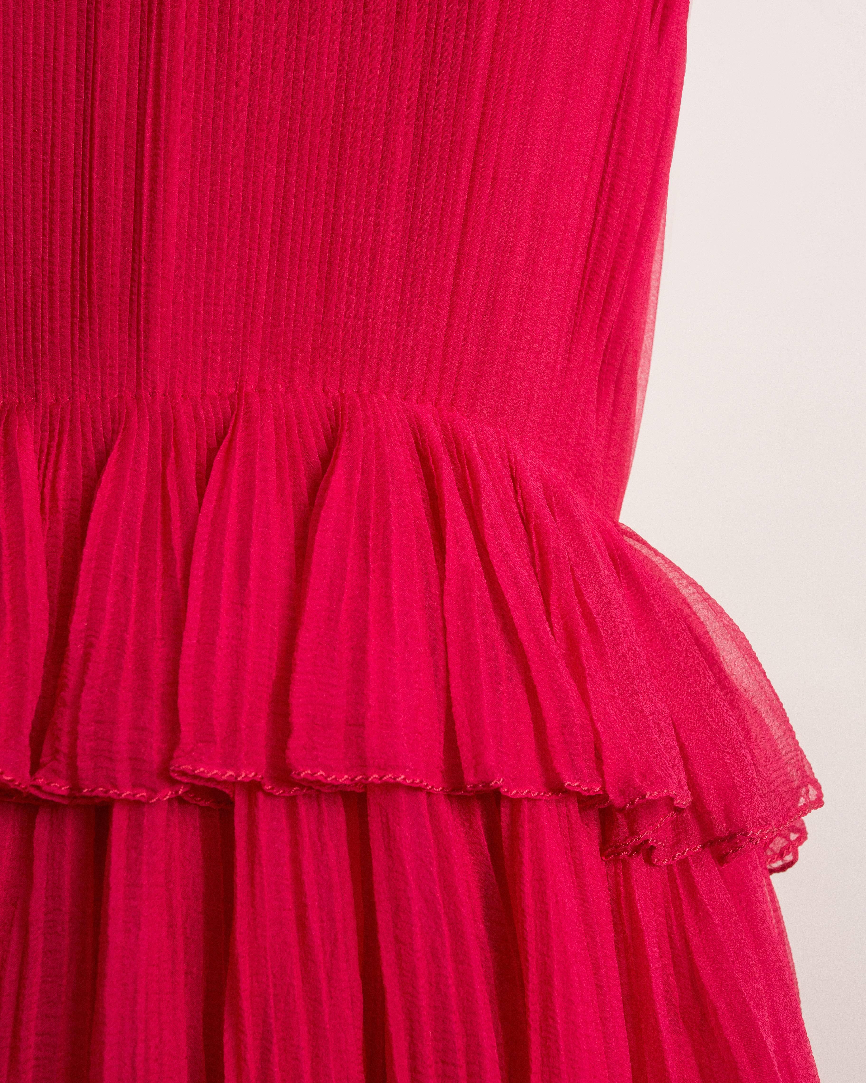 Chanel Haute Couture silk fuchsia pleated evening dress, Spring-Summer 1973  In Excellent Condition In London, GB