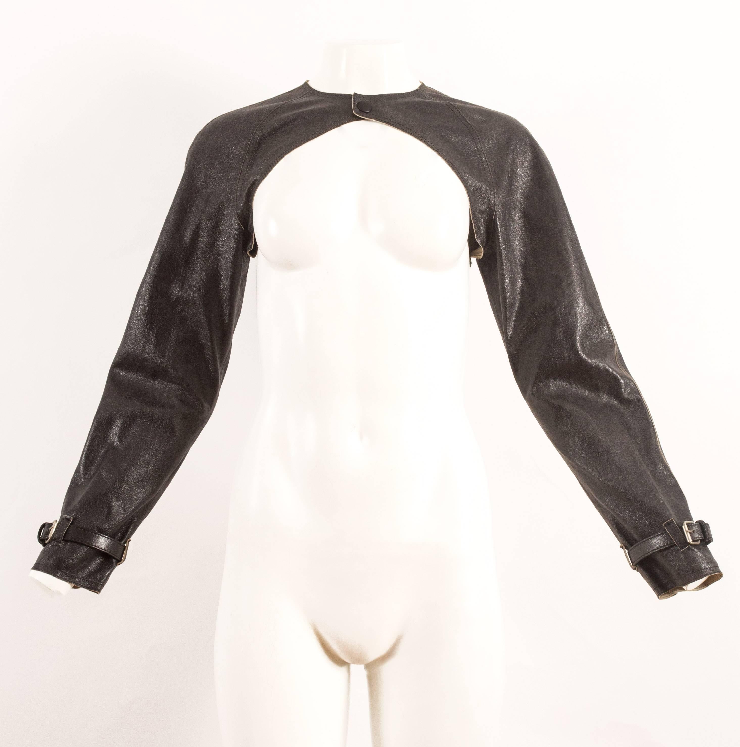 Jean Paul Gaultier Autumn-Winter 2001 cropped leather jacket with snap button closure.