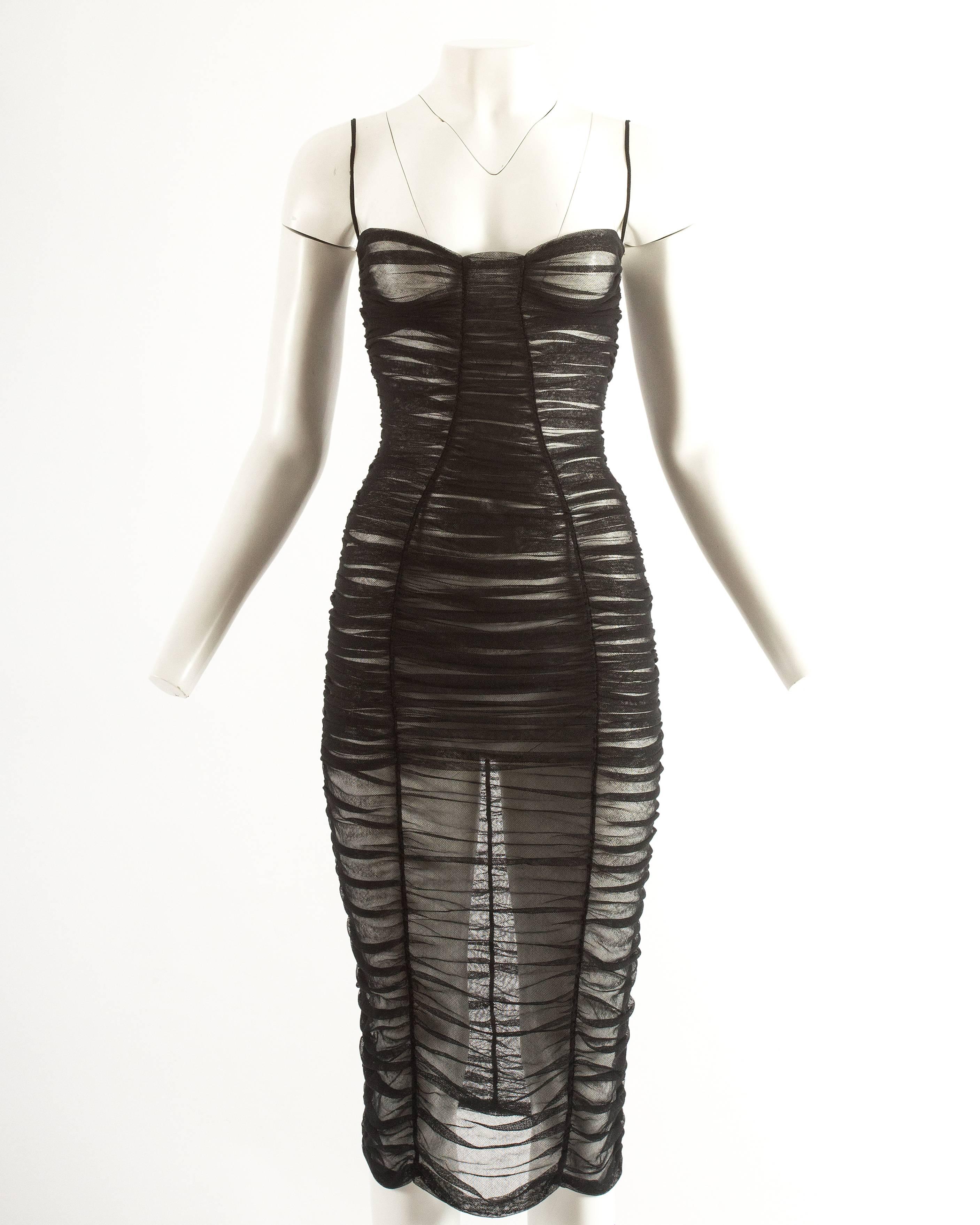 Dolce & Gabbana Spring-Summer 2001 black ruched tulle evening dress In Excellent Condition In London, GB