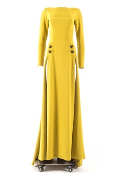 Abito da sera Gerald Watelet in seta gialla con spacchi alla coscia, FW 2003