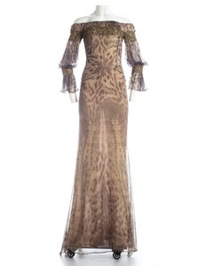 Alexander McQueen reptile printed silk chiffon evening gown, A / W 2004