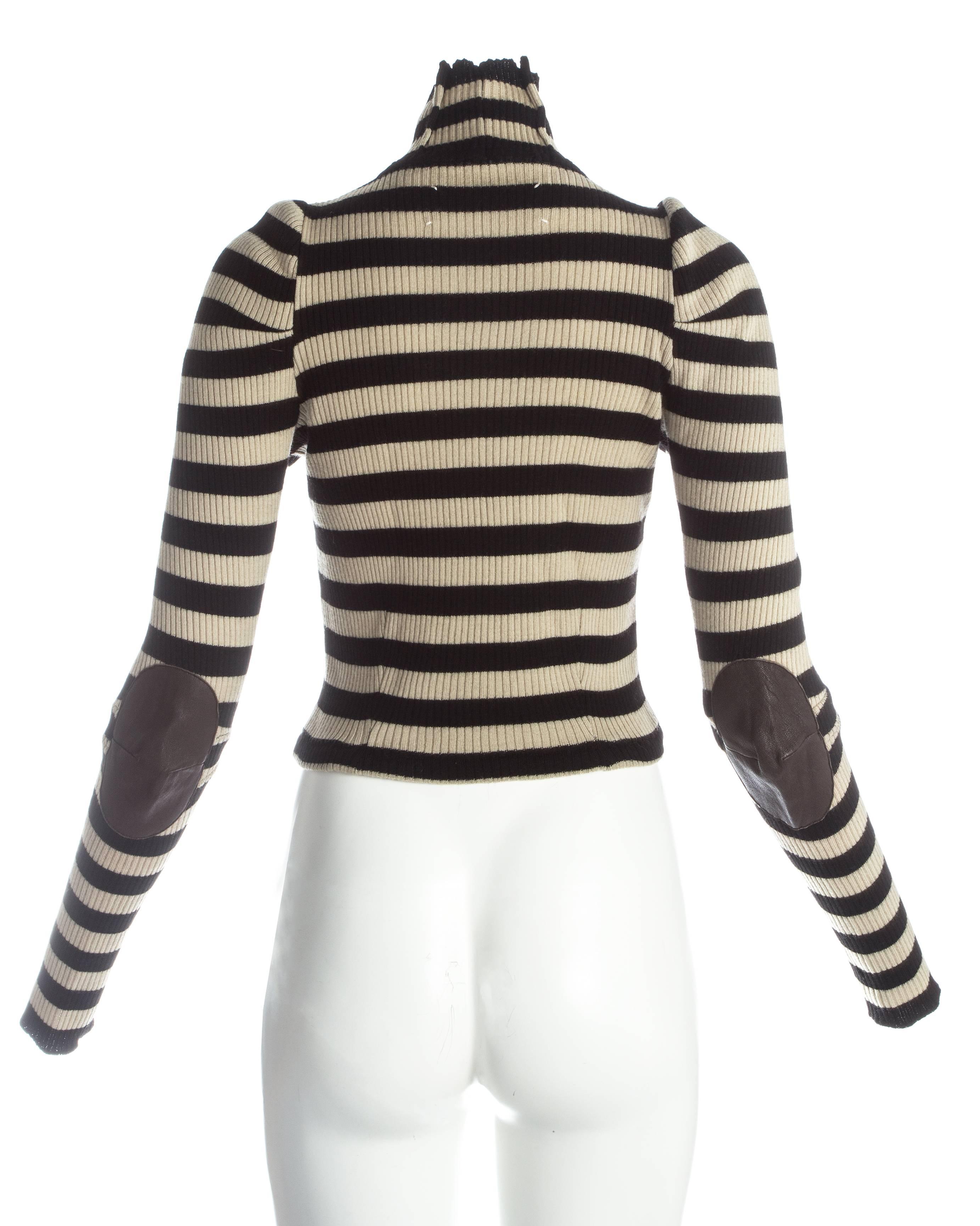 Margiela striped sweater with leather elbow patches and inverted darts, A/W 1989 1
