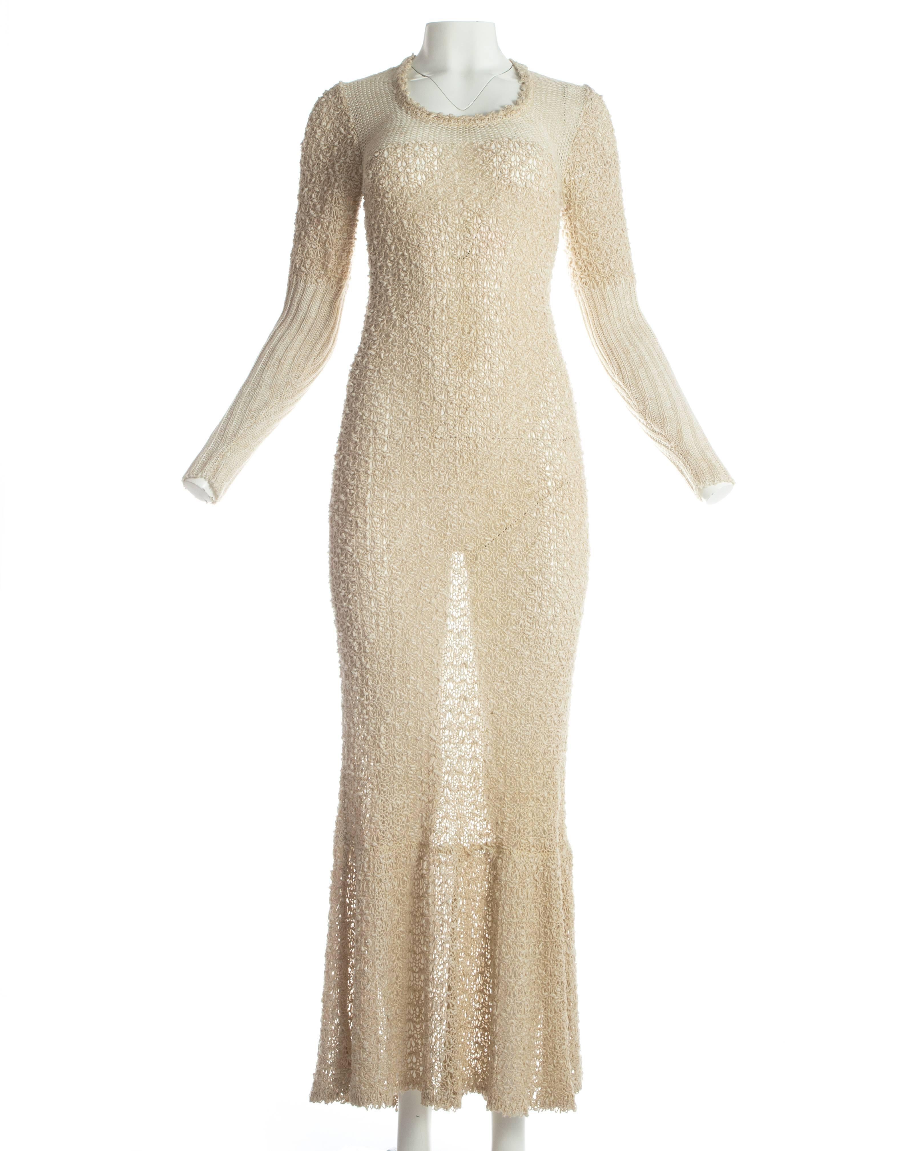 Beige Hand loomed Irish linen summer maxi dress, c. 1970