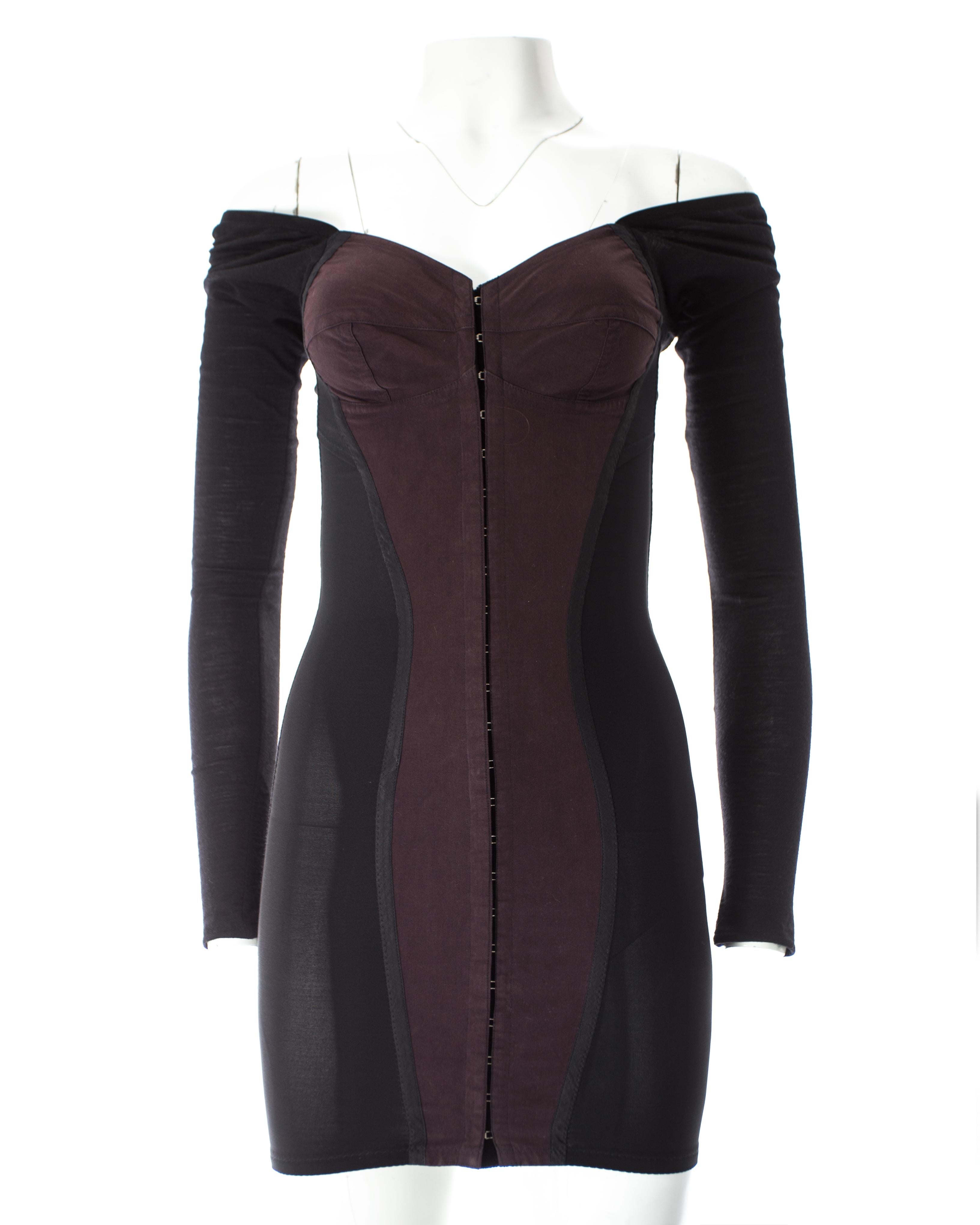 Dolce & Gabbana black jersey and spandex corseted bodycon mini dress, A / W 1989 In Good Condition In London, GB