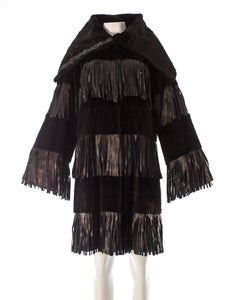 Dolce & Gabbana black sheared weasel fur coat with leather fringing, A / W 2003