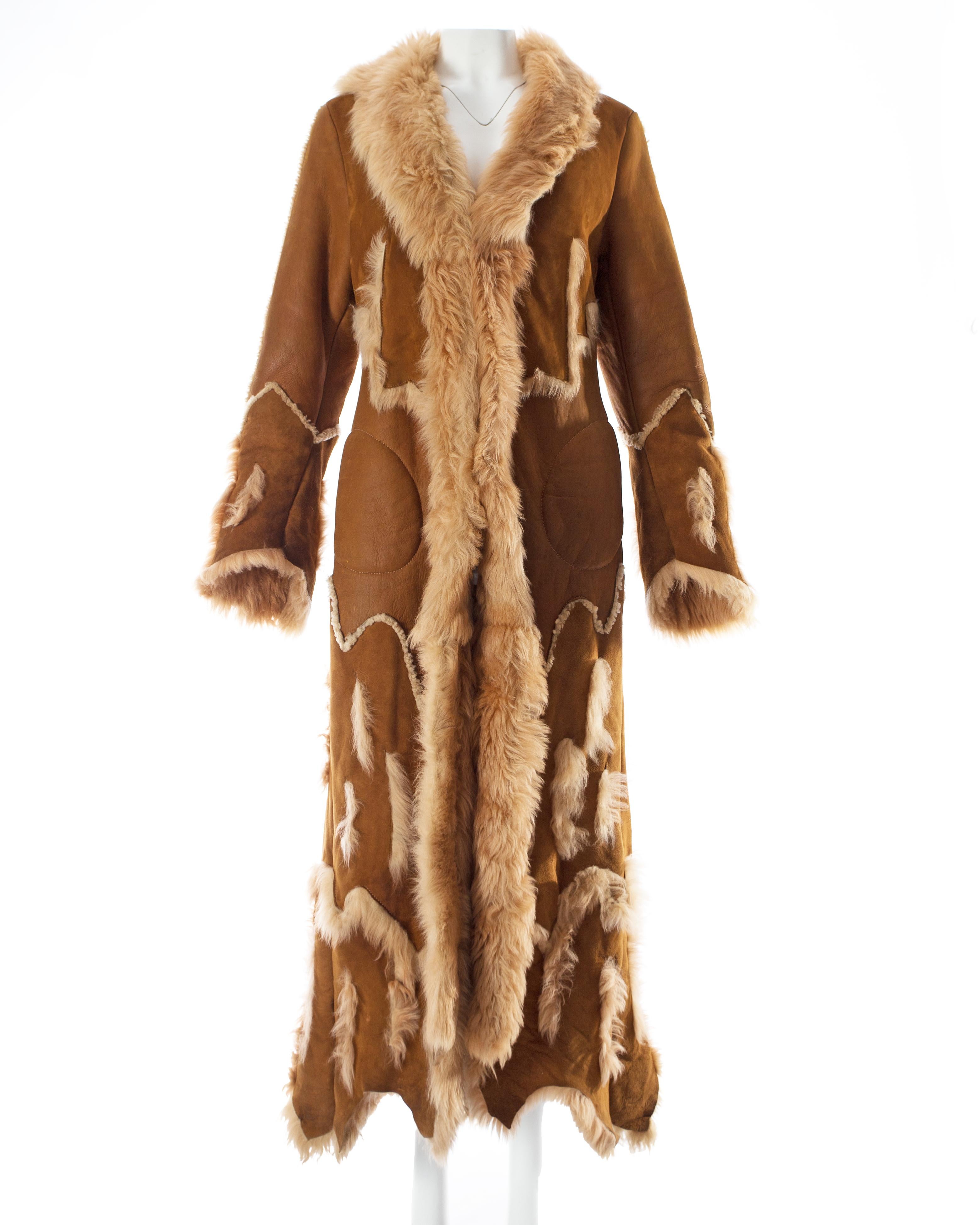 Alexander McQueen full length shearling sheepskin coat 

- Raw edges throughout 
- Shawl lapel 
- Made for a special order 

Autumn-Winter 1996
