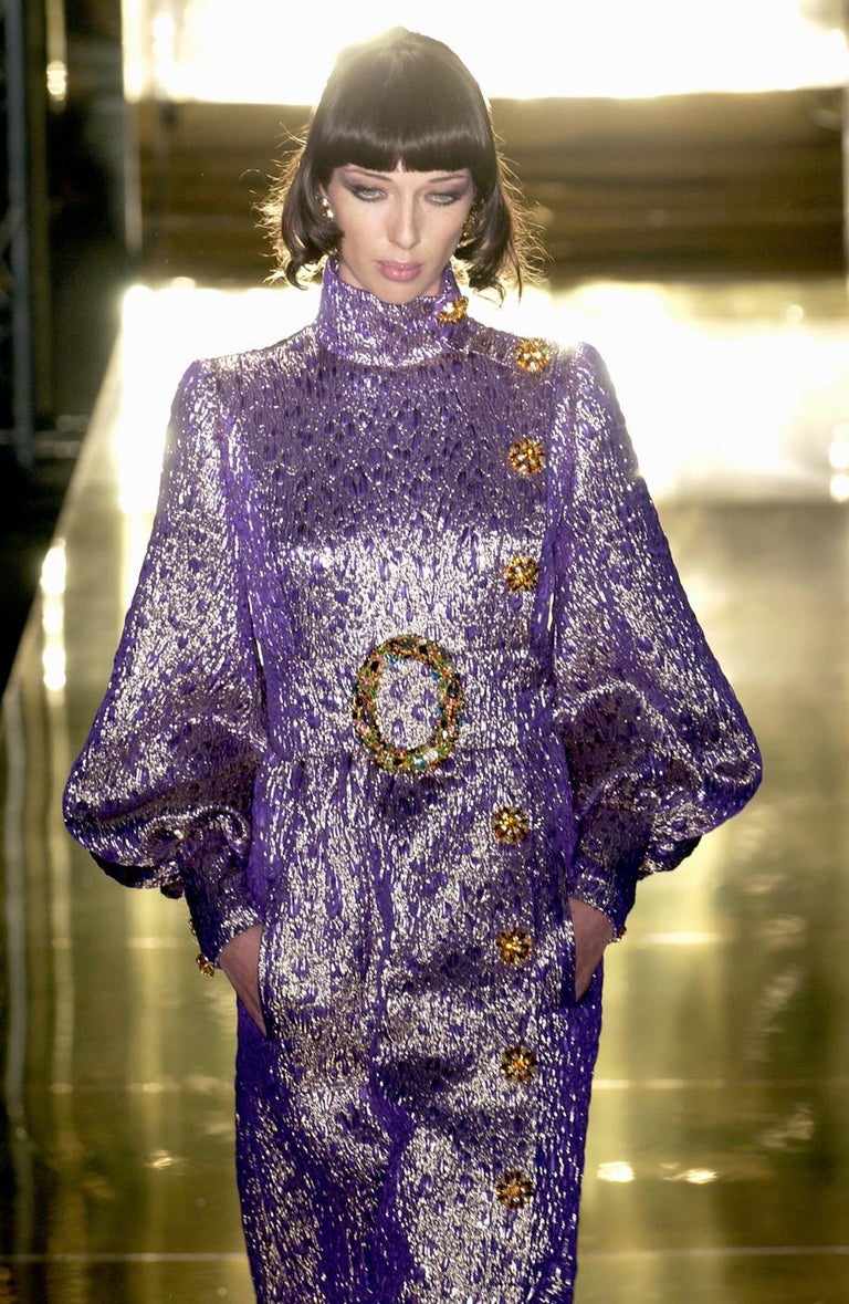Jean Louis Scherrer haute couture purple lame brocade evening gown, f/w 2005
