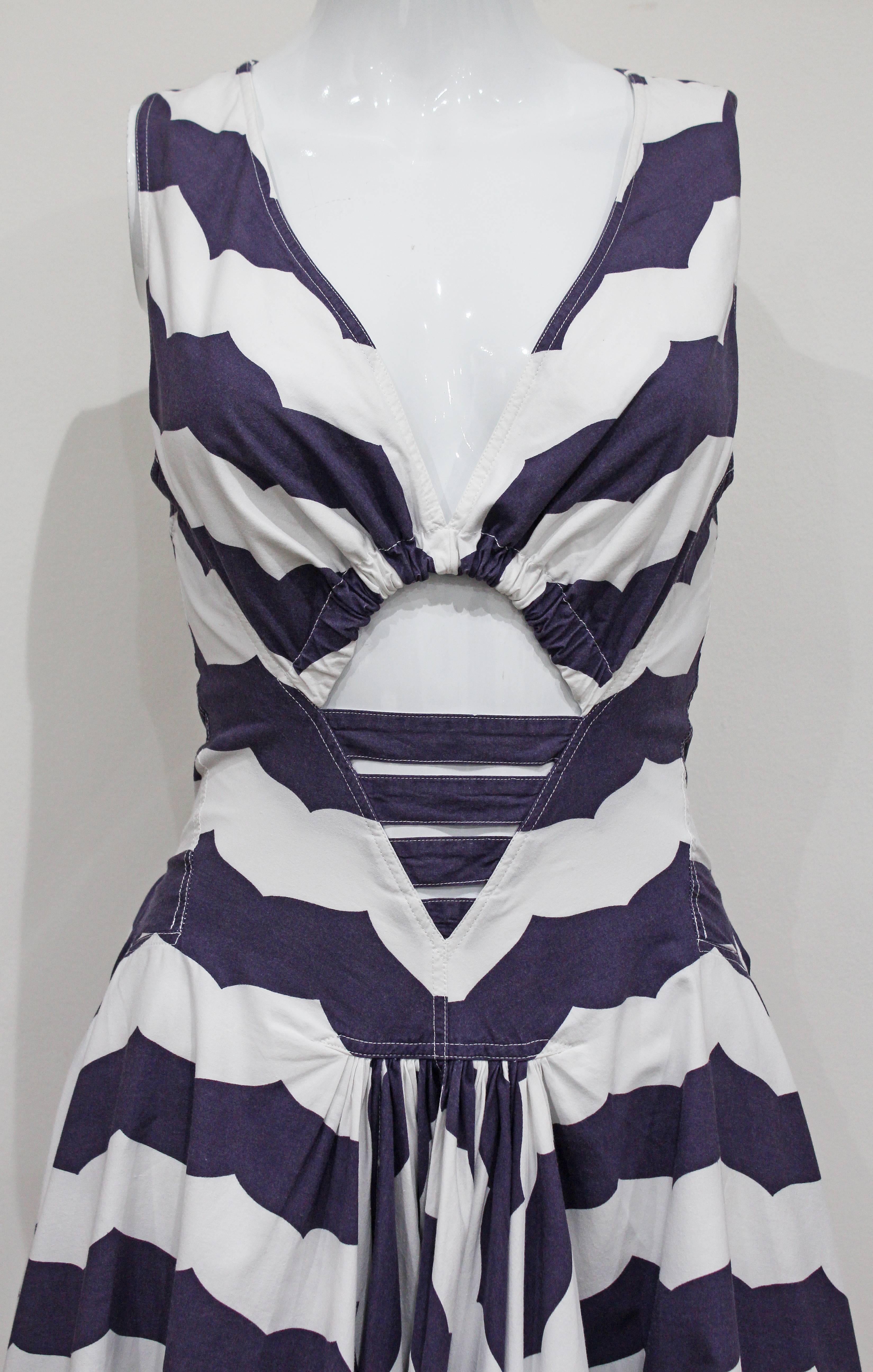 Exceptional rare Alaia Striped Cotton Cocktail Dress, Spring/Summer 1990 In Good Condition In London, GB