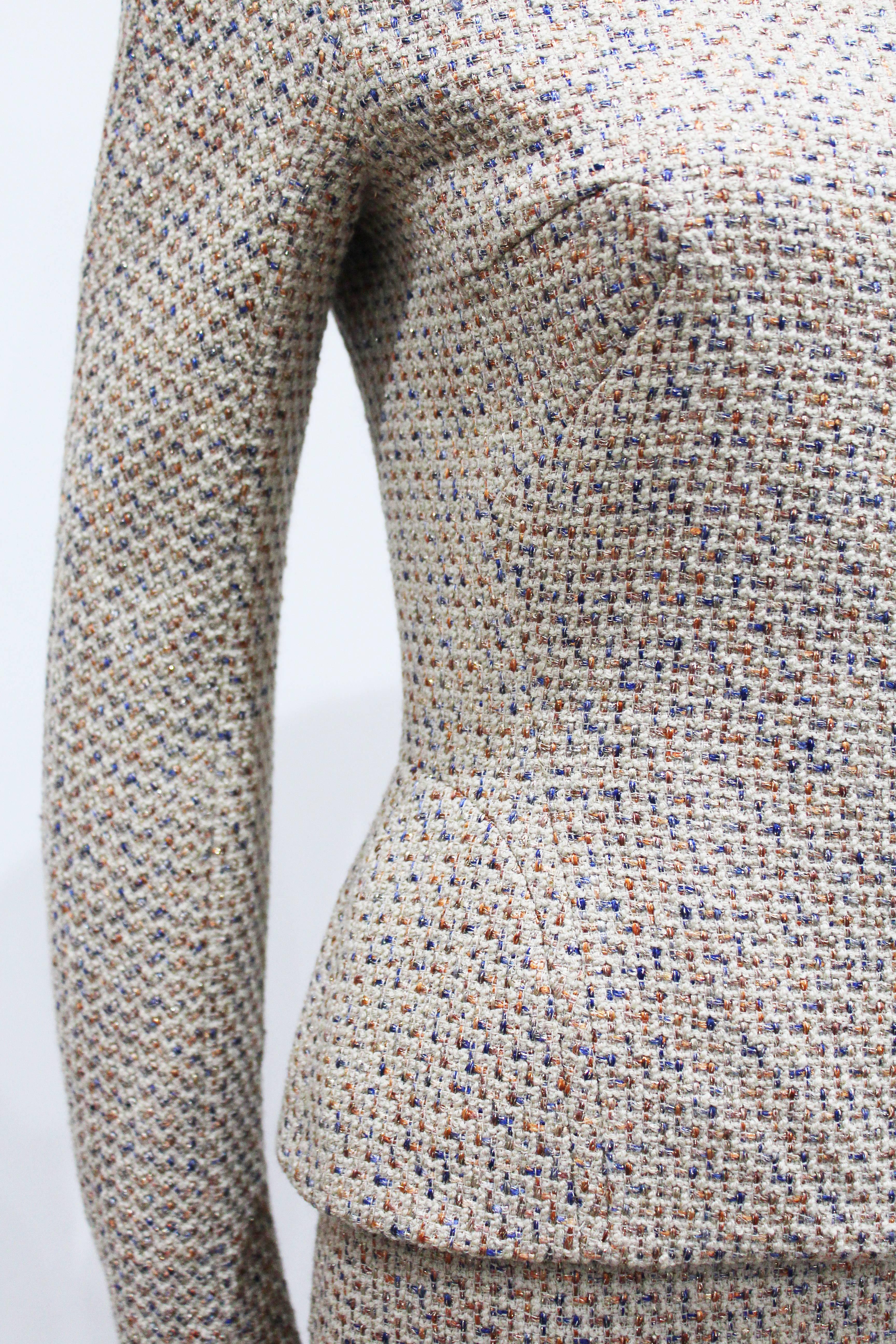 Brown Alexander McQueen Metallic Tweed Skirt Suit, Fall 2004
