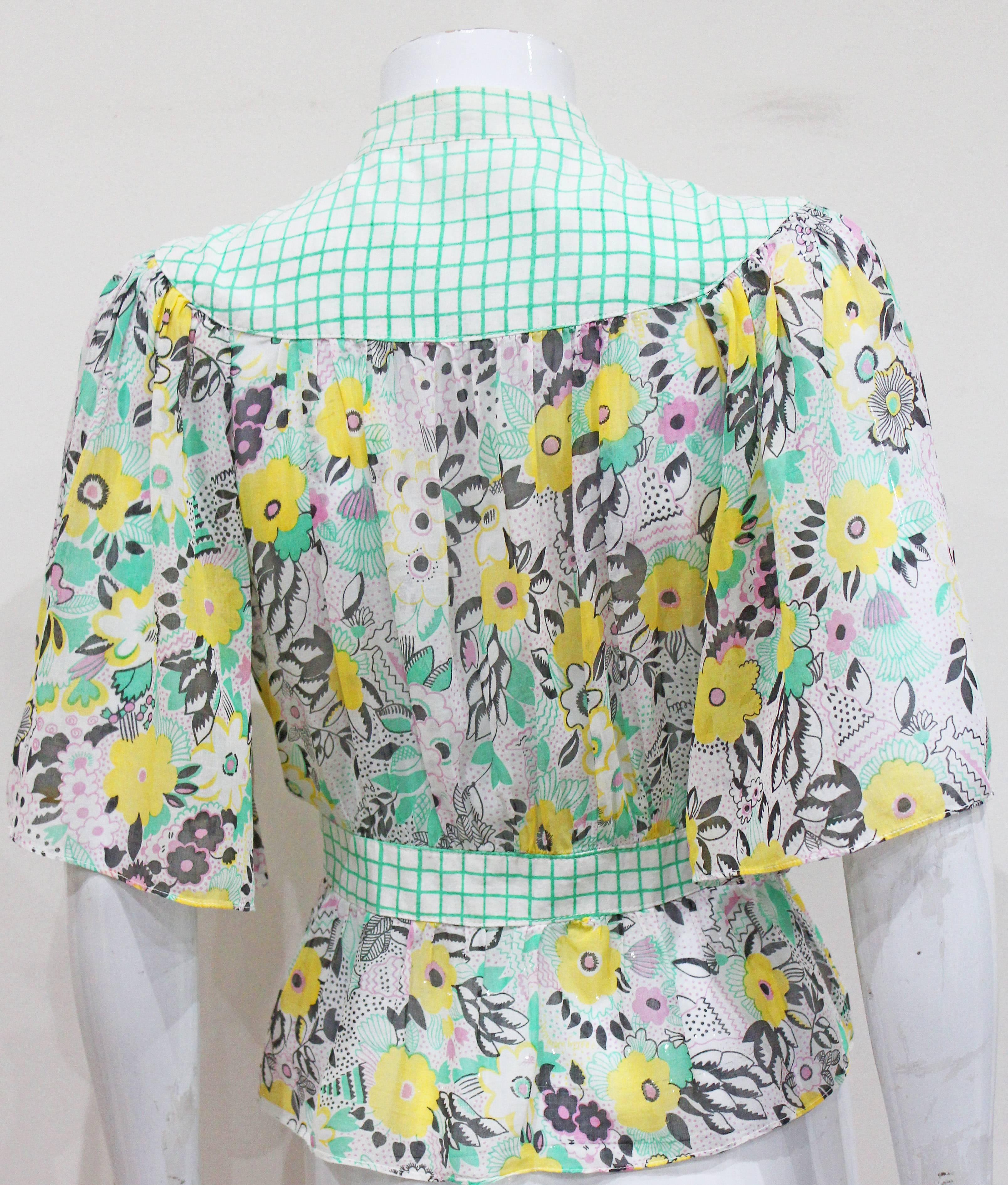 Ossie Clark 'Pretty Woman' peekaboo blouse with print by Celia Birtwell, c. 1972 In Excellent Condition In London, GB