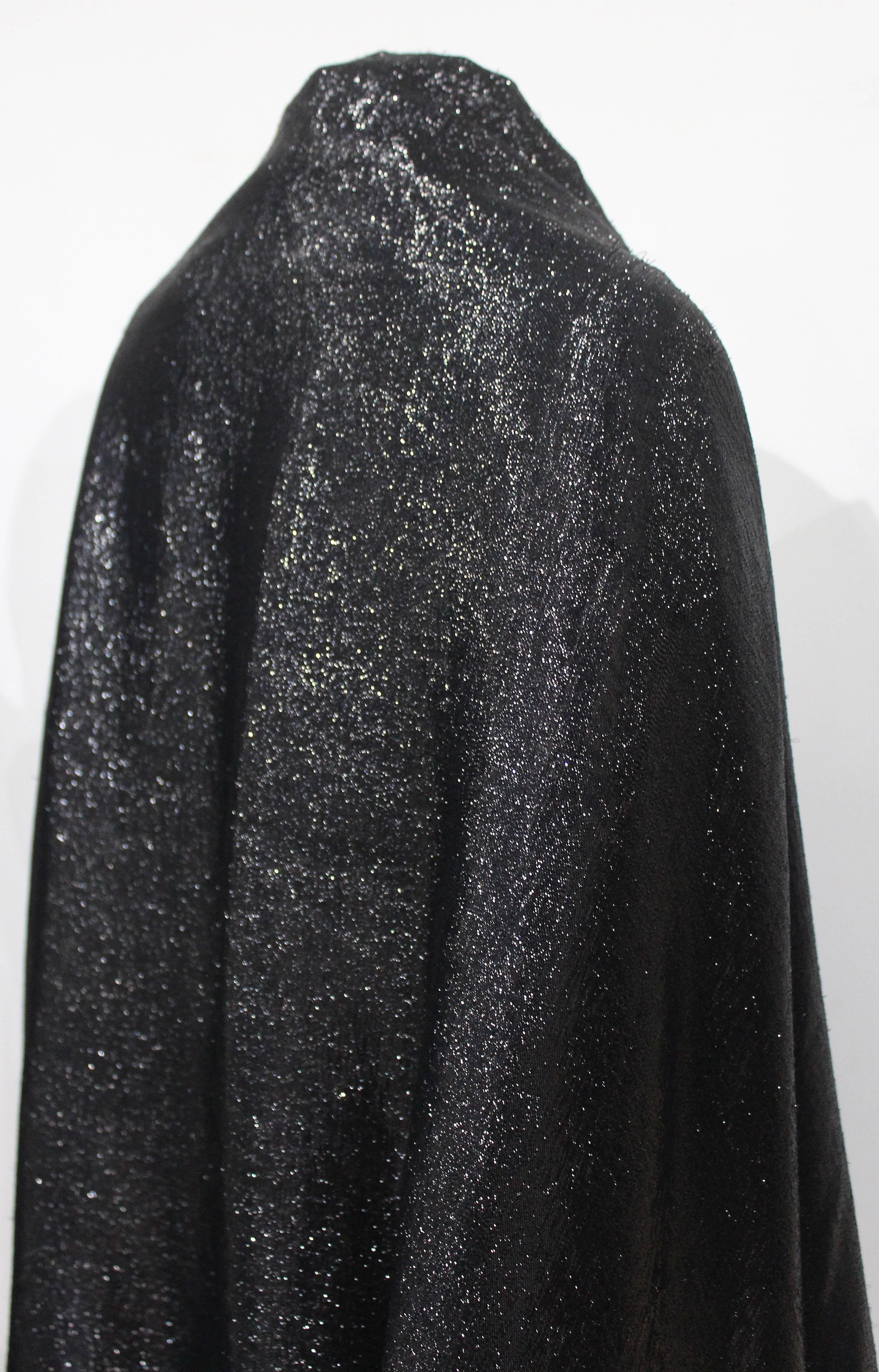 1990s Gianfranco Ferre black velvet and lurex evening large shawl with tassels In Good Condition In London, GB