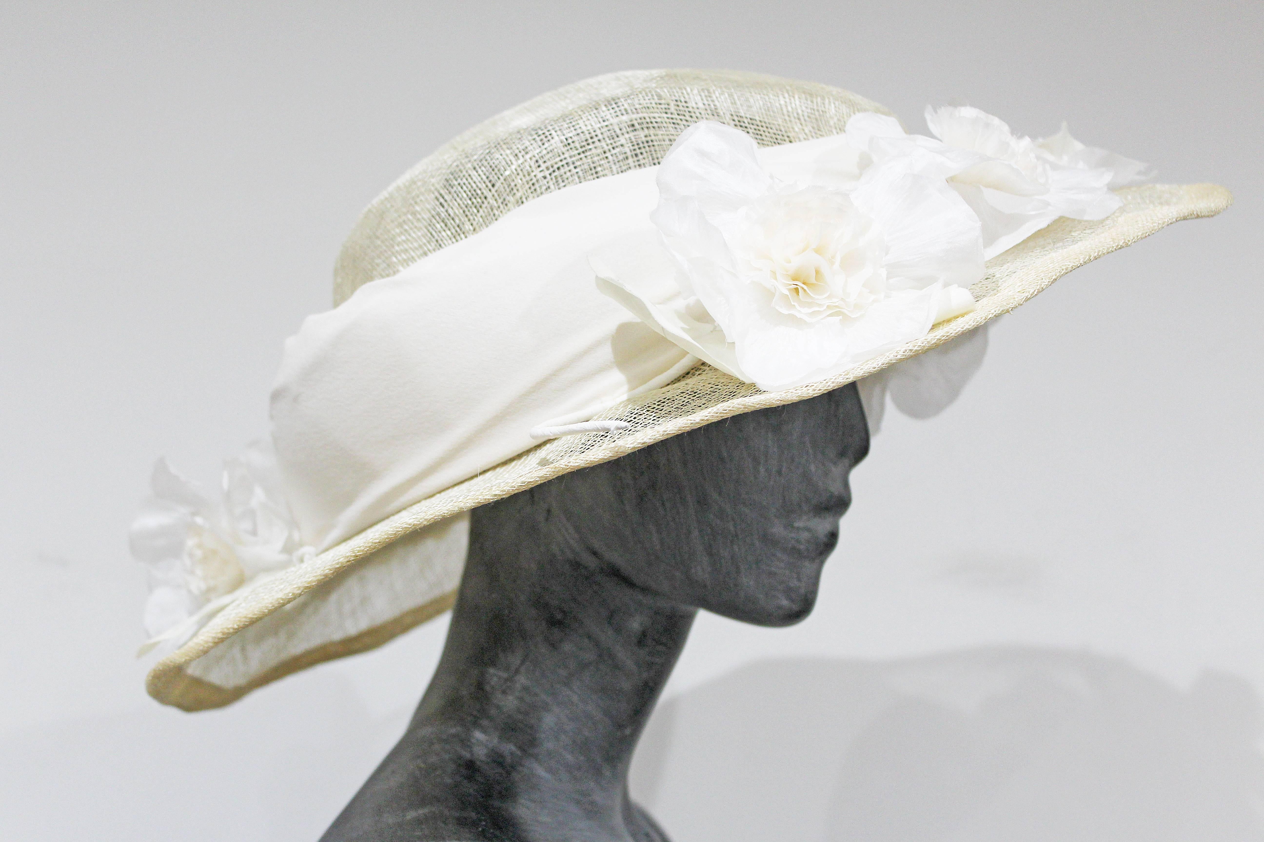 Christian Dior Haute Couture Floral Wide Brim Hat In Excellent Condition In London, GB