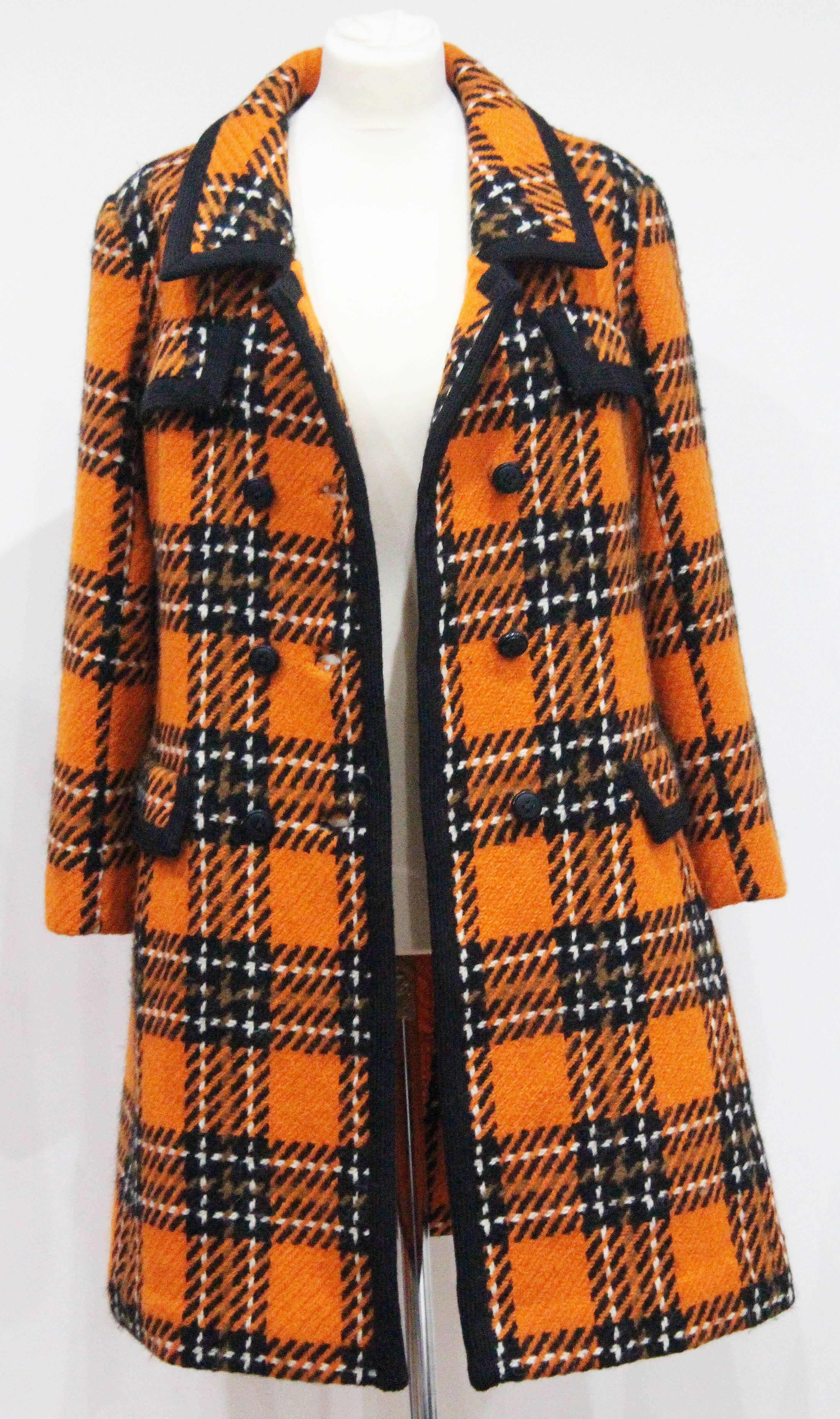 Brown 1960s English checked tweed tailored coat by Royal Dressmaker, Hardy Amies 