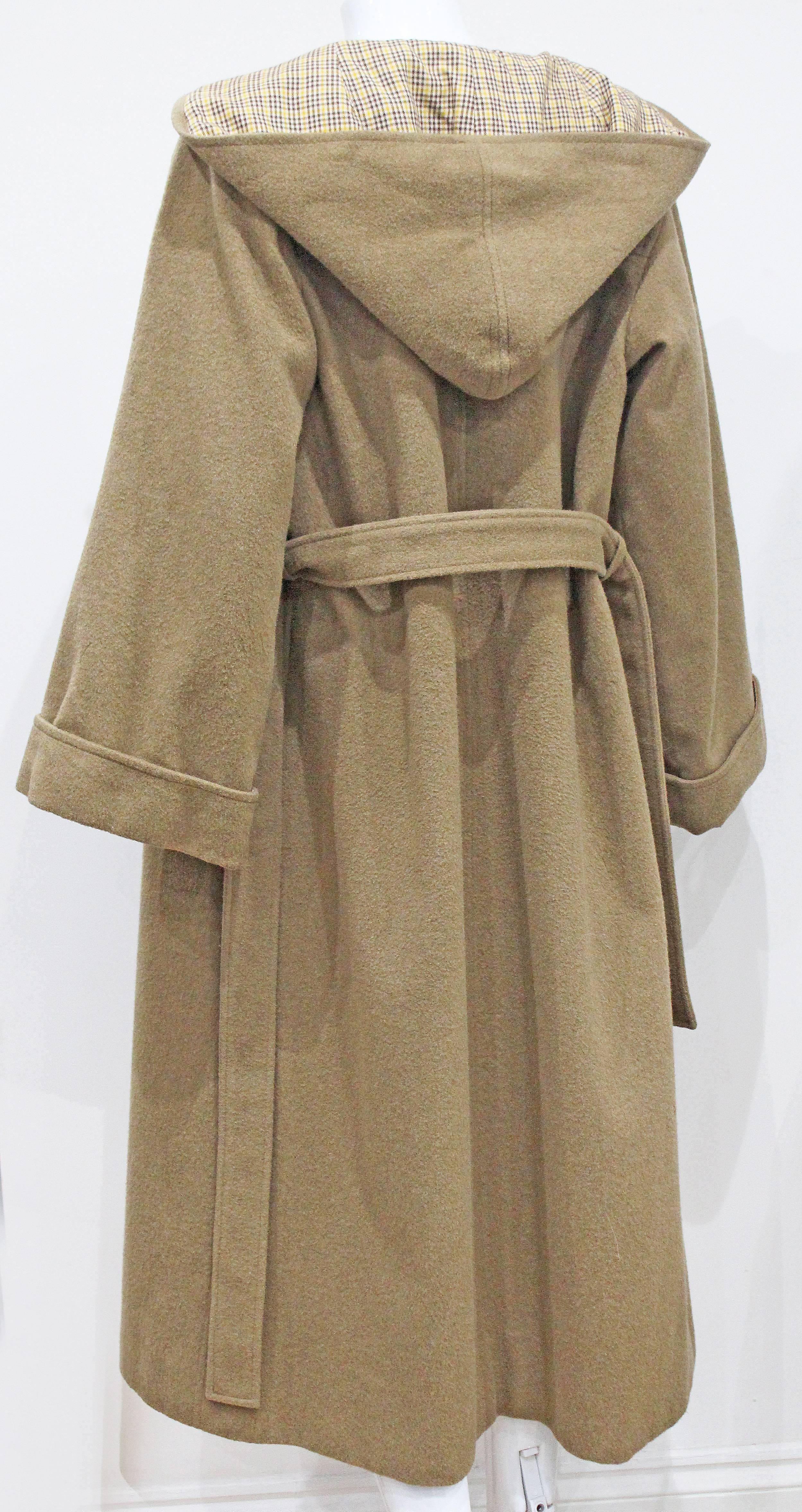 Women's 1970s Yves Saint Laurent camel hooded Loden coat, Fall 1975