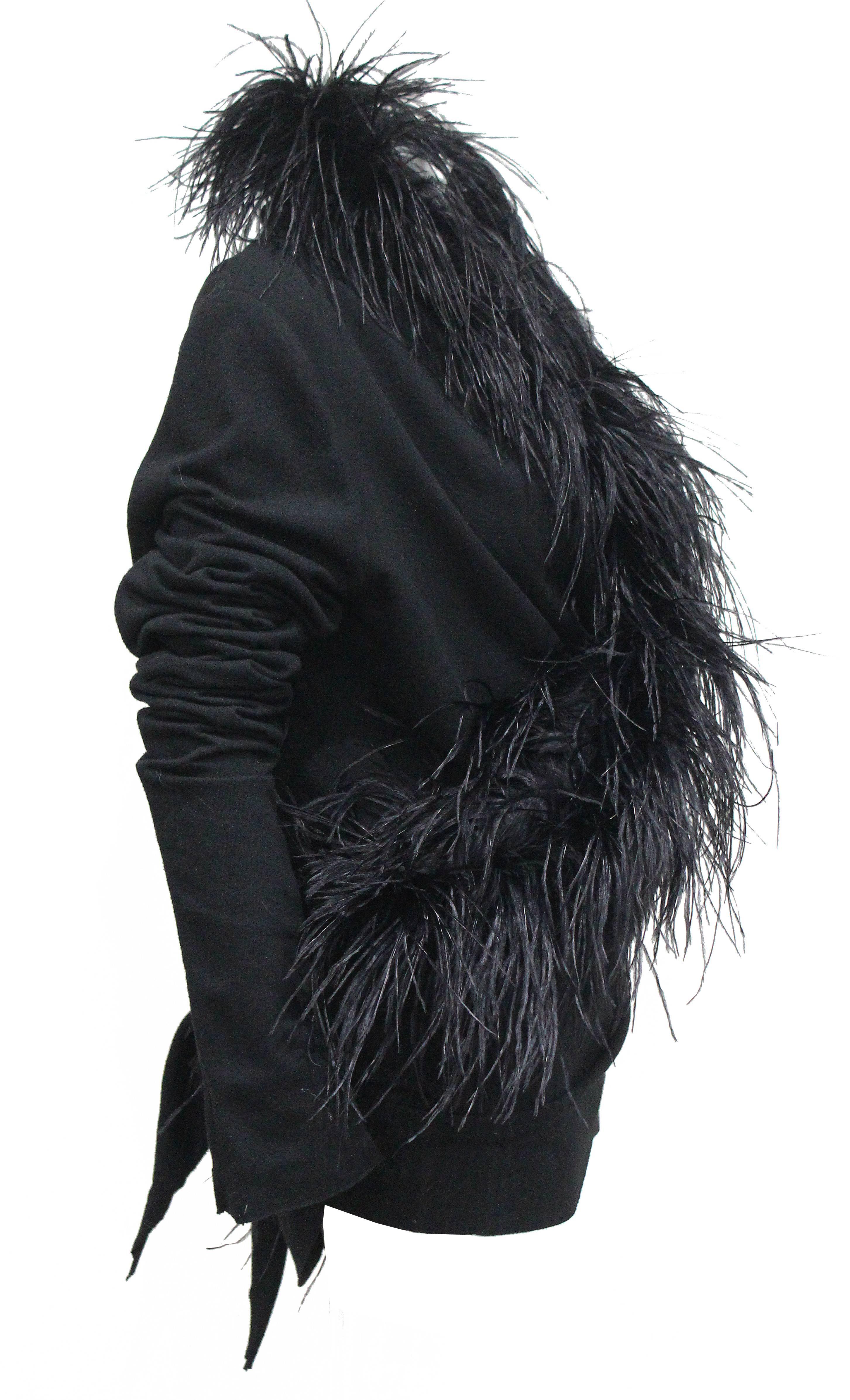 Black 1990s Vivienne Westwood ostrich feather wool wrap cardigan 