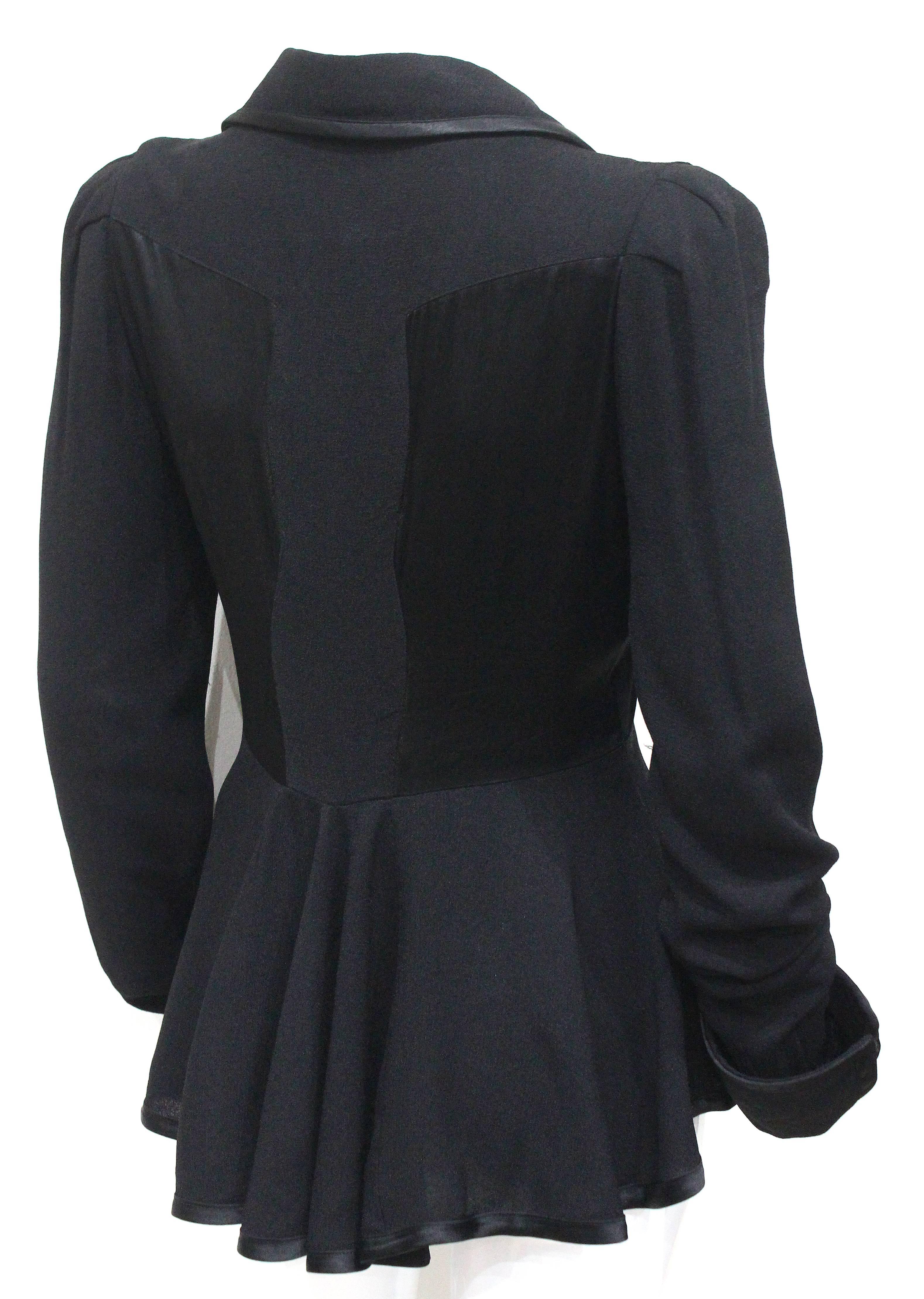 1970s Ossie Clark Black Peplum Satin Evening Blouse In Good Condition In London, GB