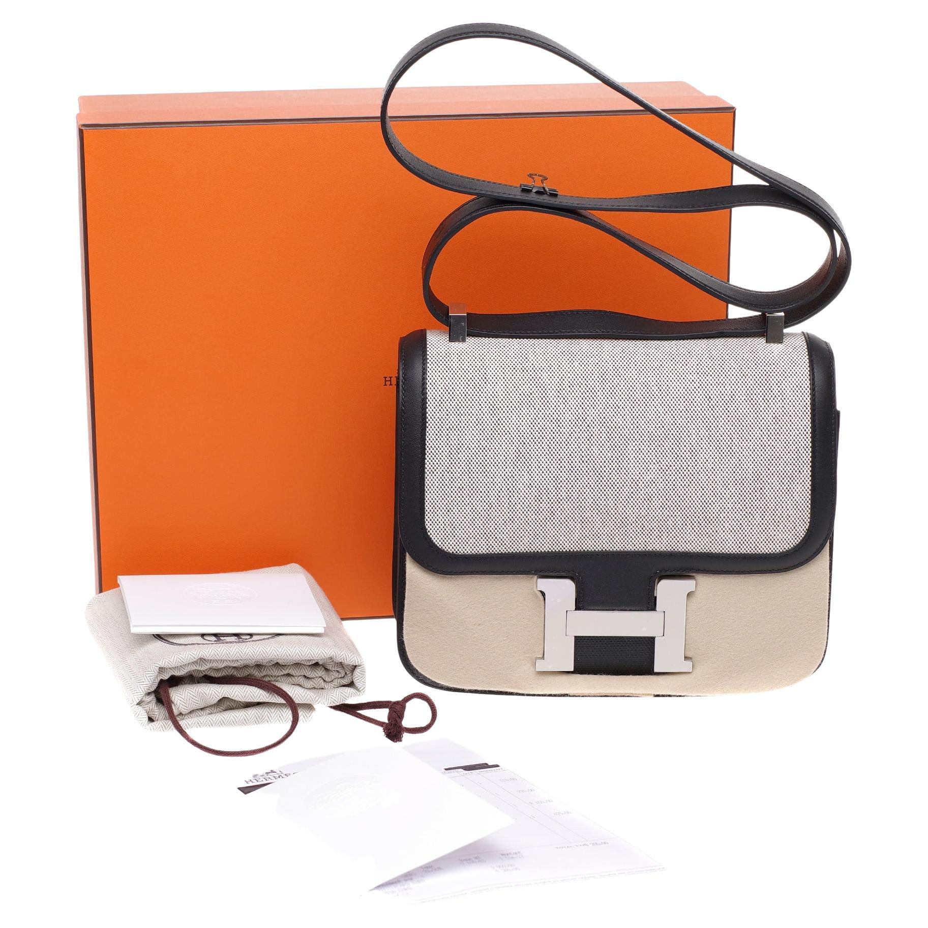LIMITED EDITION Hermes Constance shoulder bag in bi-material:canvas&leather, PHW 