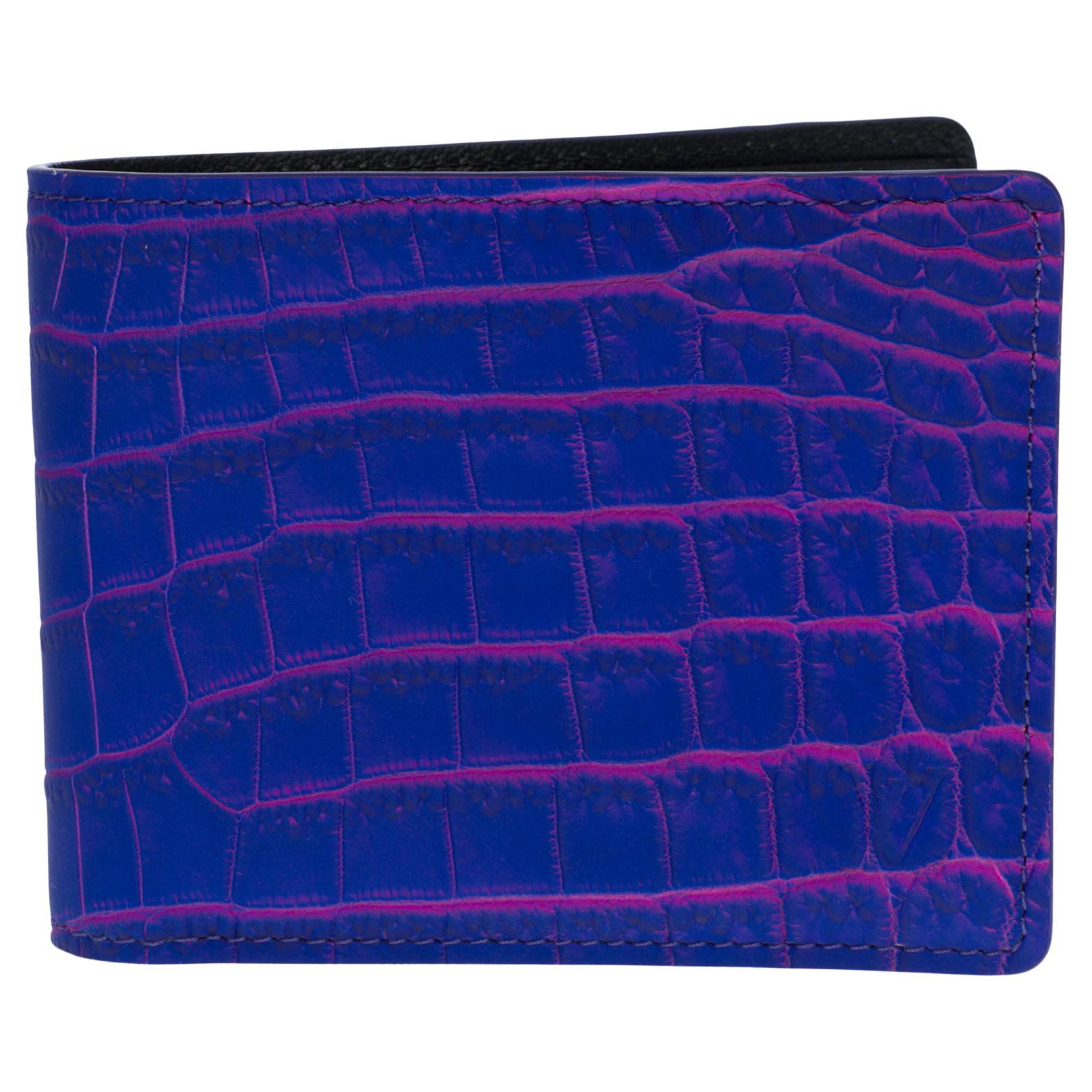 New-Rare Virgil Abloh FW 2022-Multiple Wallet in Blue/Pink Crocodile leather