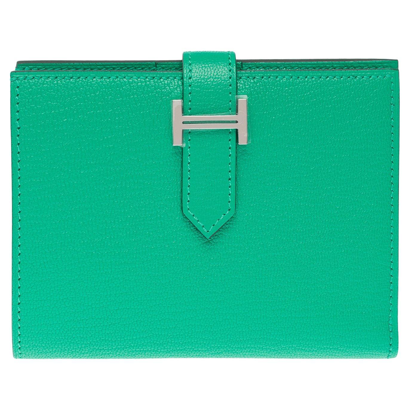 New Hermès Béarn Compact Wallet in Mint green Mysore goatskin , PHW For Sale