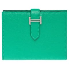 New Hermès Béarn Compact Wallet in Mint green Mysore goatskin , PHW