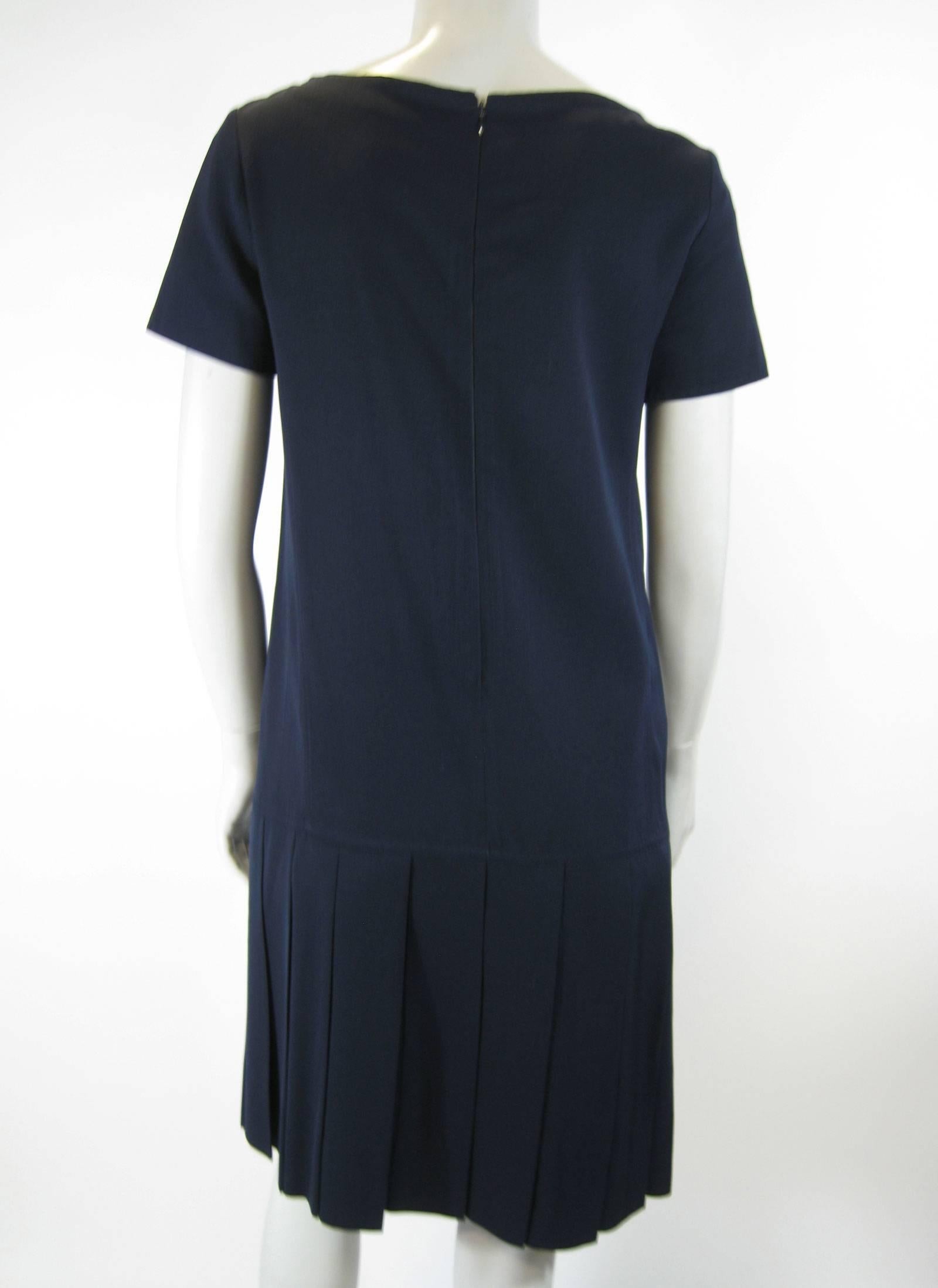 Black Courreges Navy Blue Drop Waist Pleated Dress