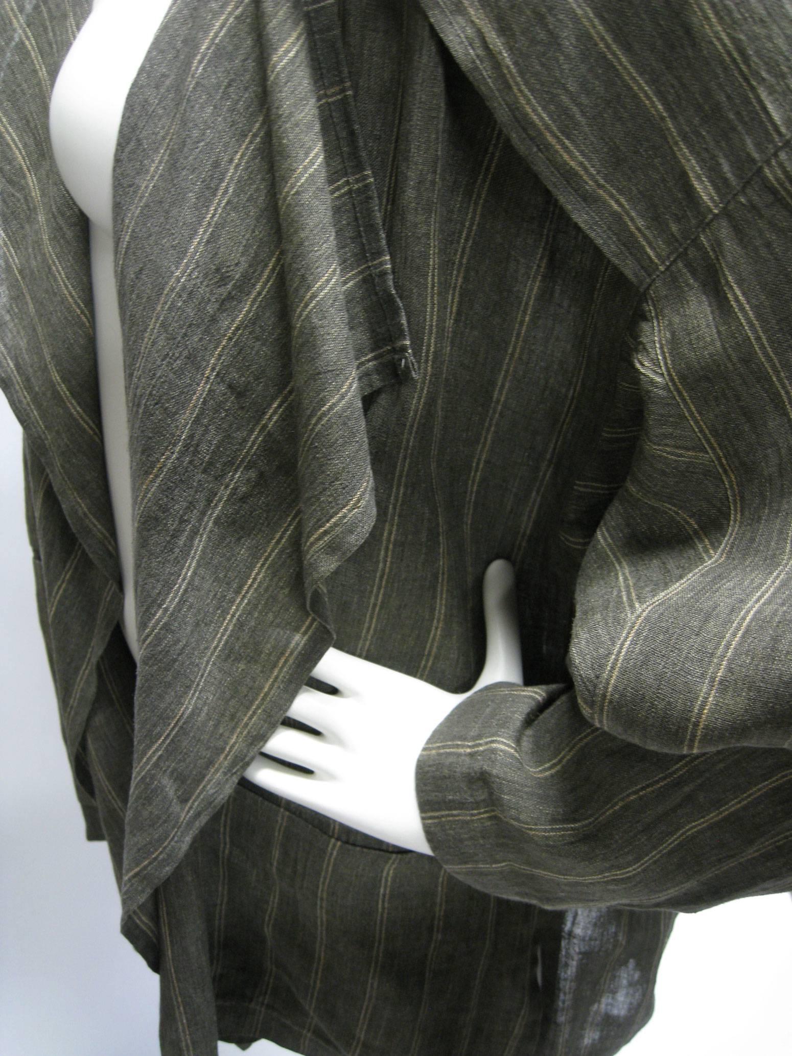 Issey Miyake Linen Striped Draped Open Jacket 1