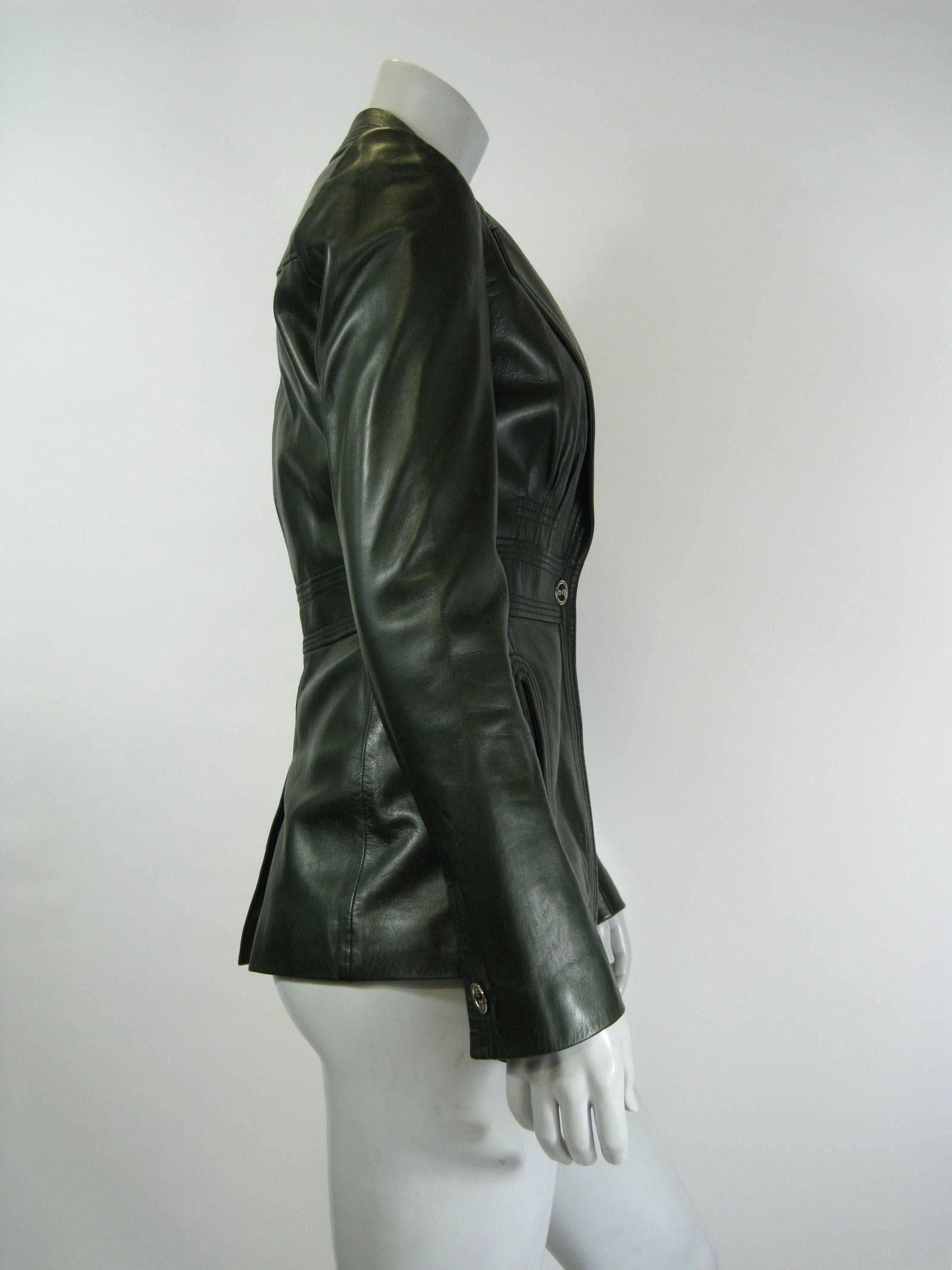 Gucci Forest Green Leather Jacket Size 40 In Excellent Condition In Oakland, CA