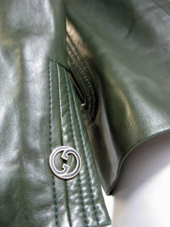 Gucci Forest Green Leather Jacket Size 40 For Sale at 1stdibs