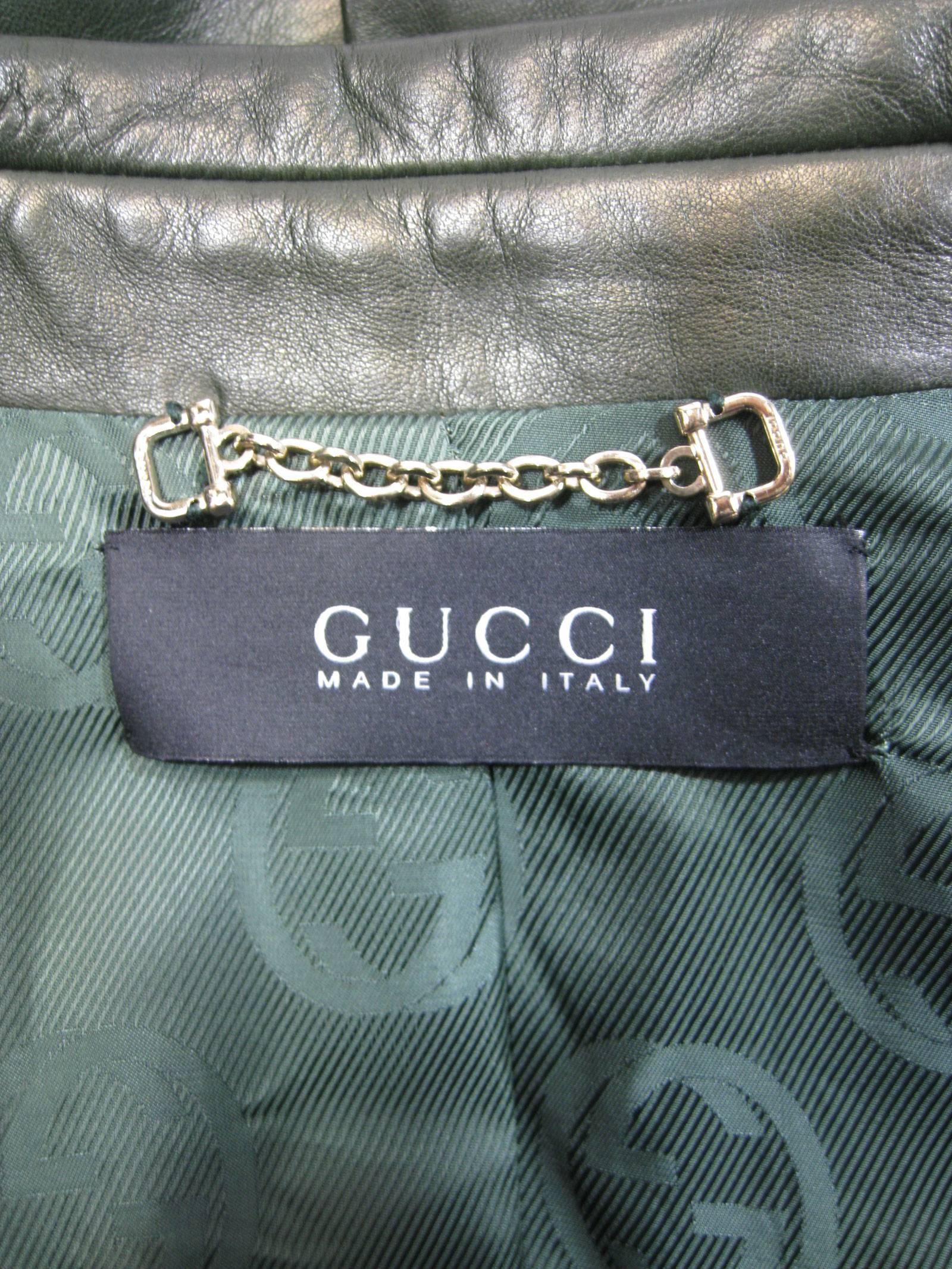 Gucci Forest Green Leather Jacket Size 40 1