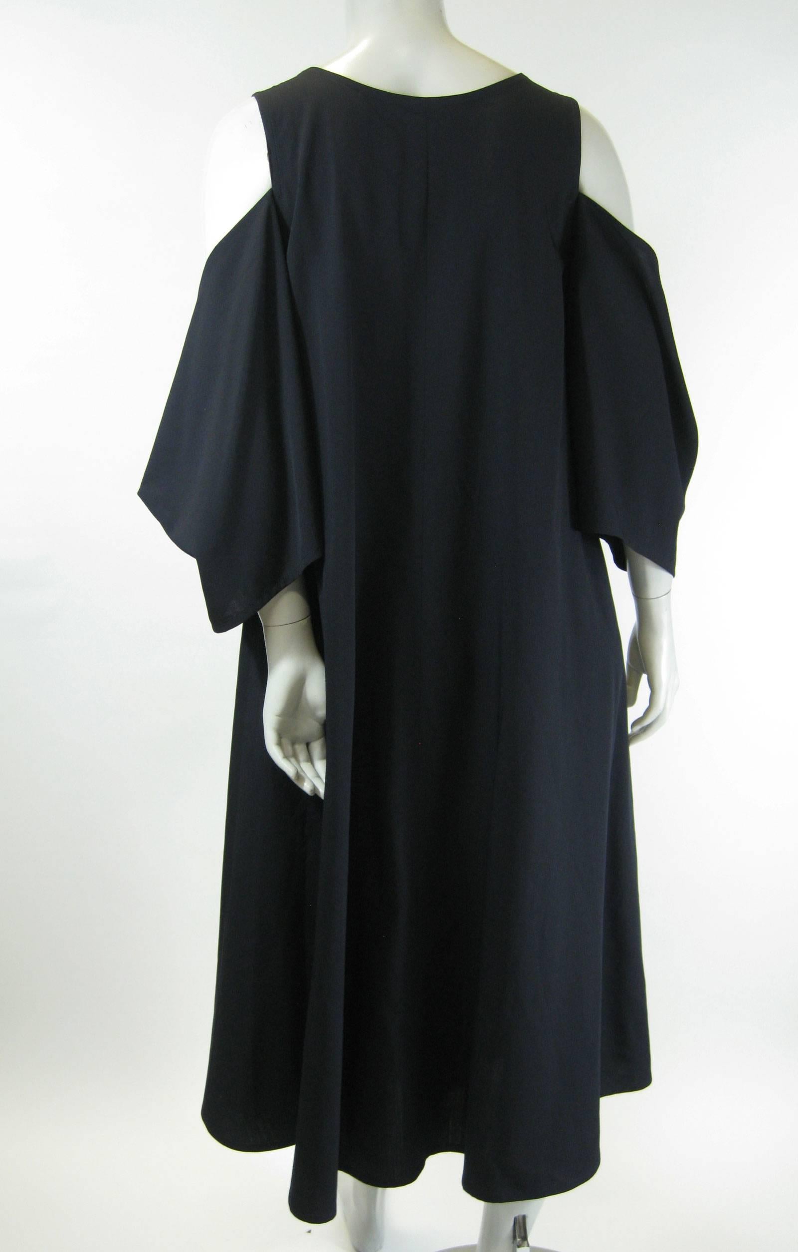 Black Yohji Yamamoto Navy Blue Shoulder Cut Out Dress For Sale