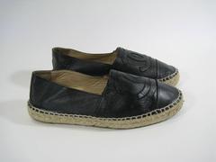 Chanel Black Leather Cc Monogrammed Espadrilles