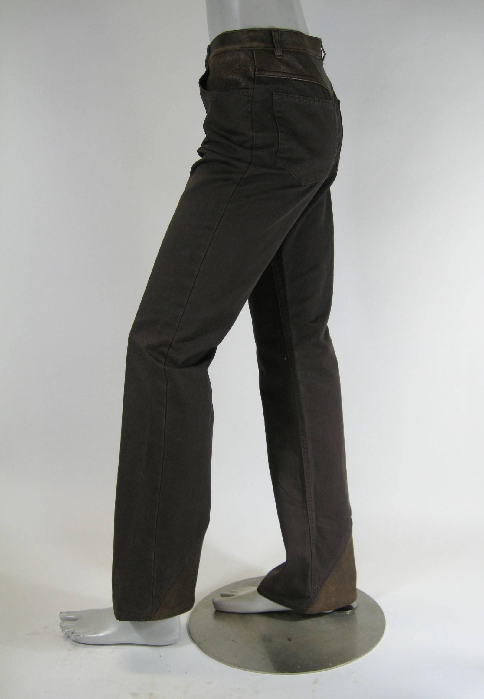 Women's Chanel Brown Denim and Leather Pants