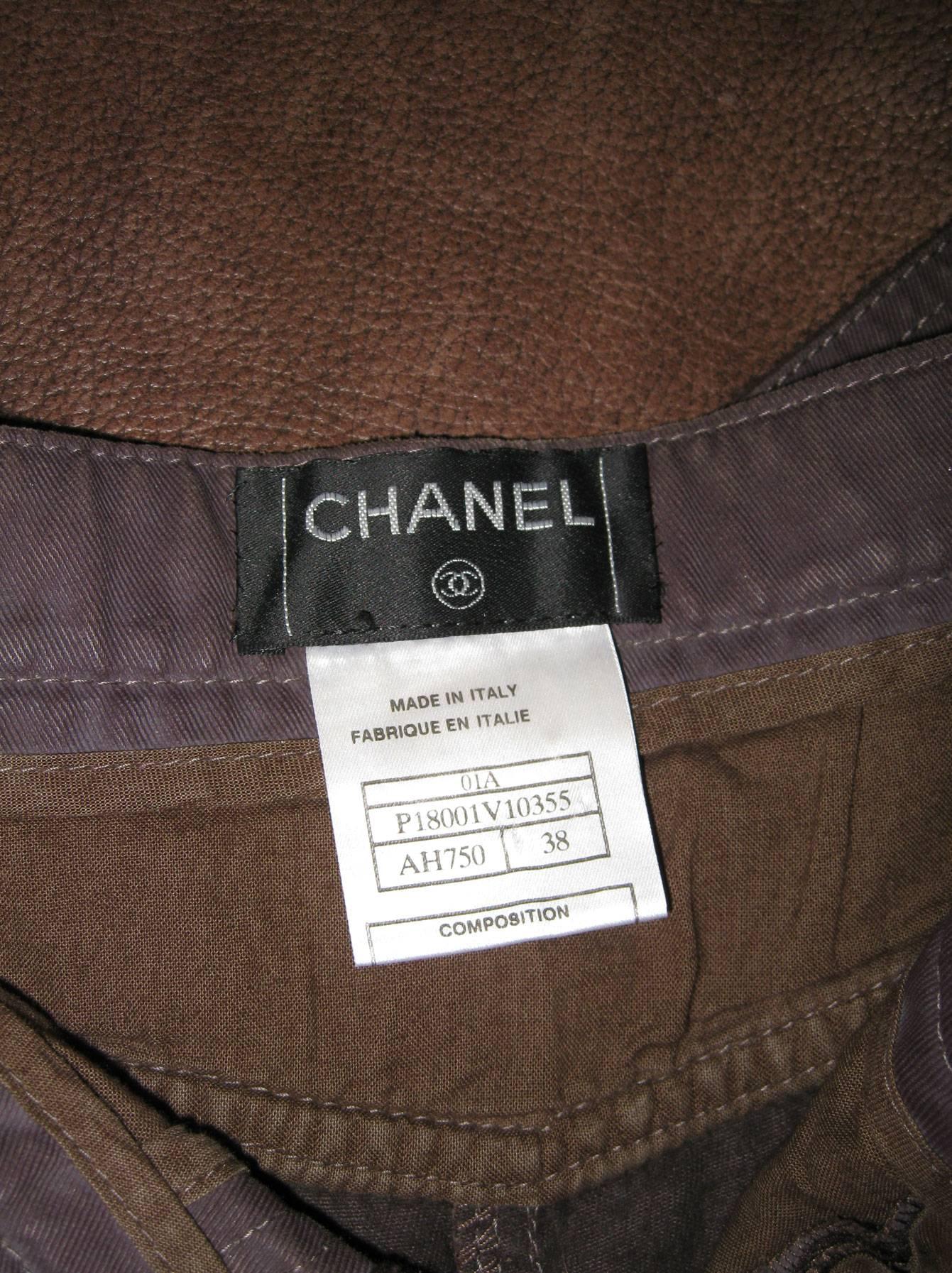 Chanel Brown Denim and Leather Pants 3