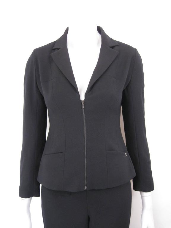 Chanel Classic Lightweight Black Wool Pant Suit at 1stDibs