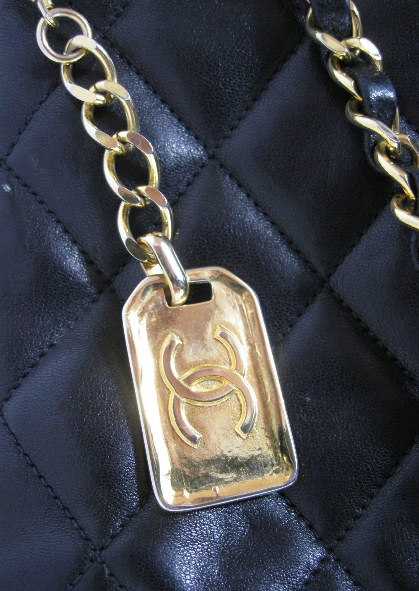 Chanel Black Quilted Medium Lambskin Leather Chain Handbag Purse 3