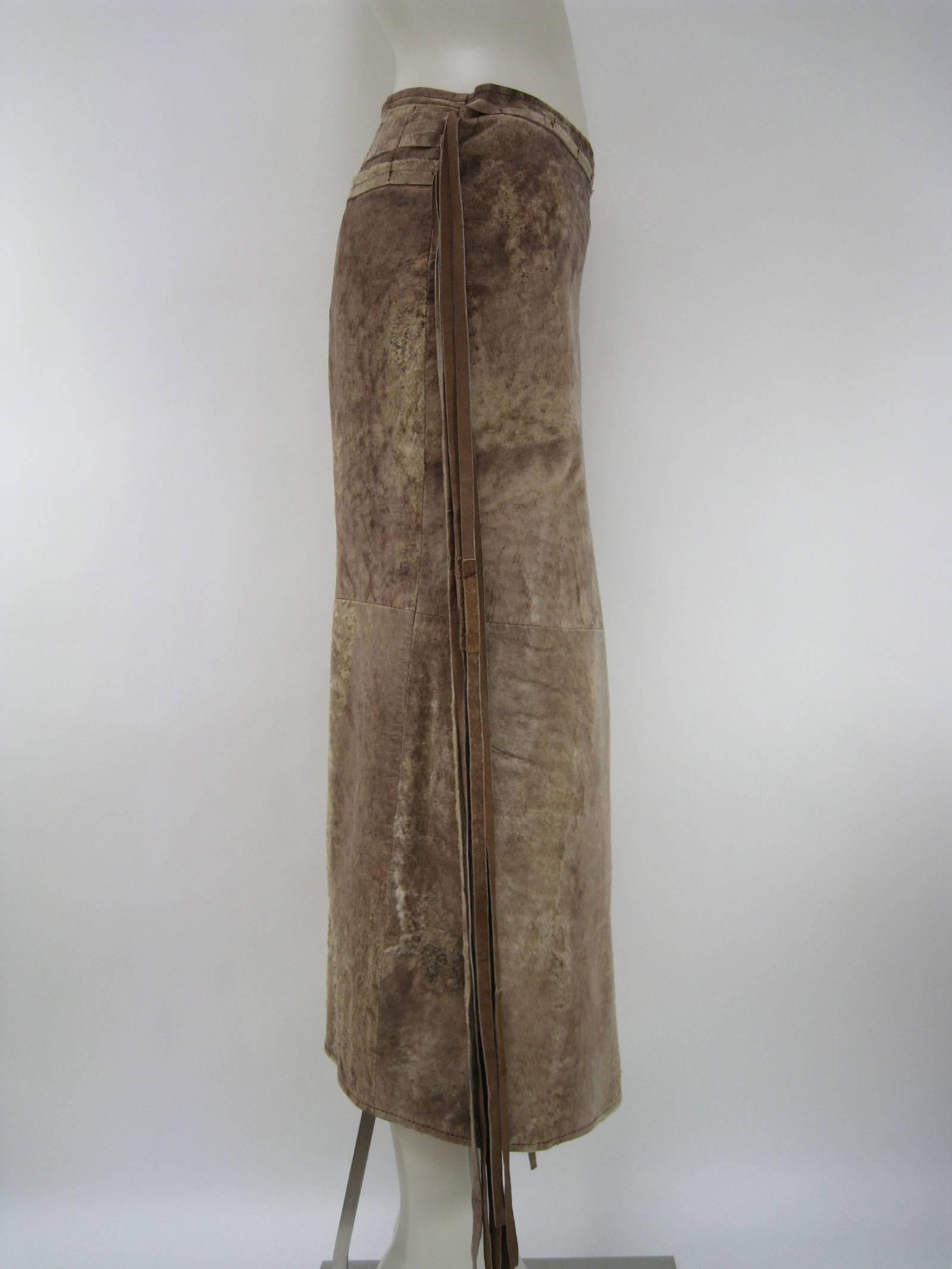 Ann Demeulemeester Distressed Weathered Leather Wrap Skirt In Good Condition In Oakland, CA
